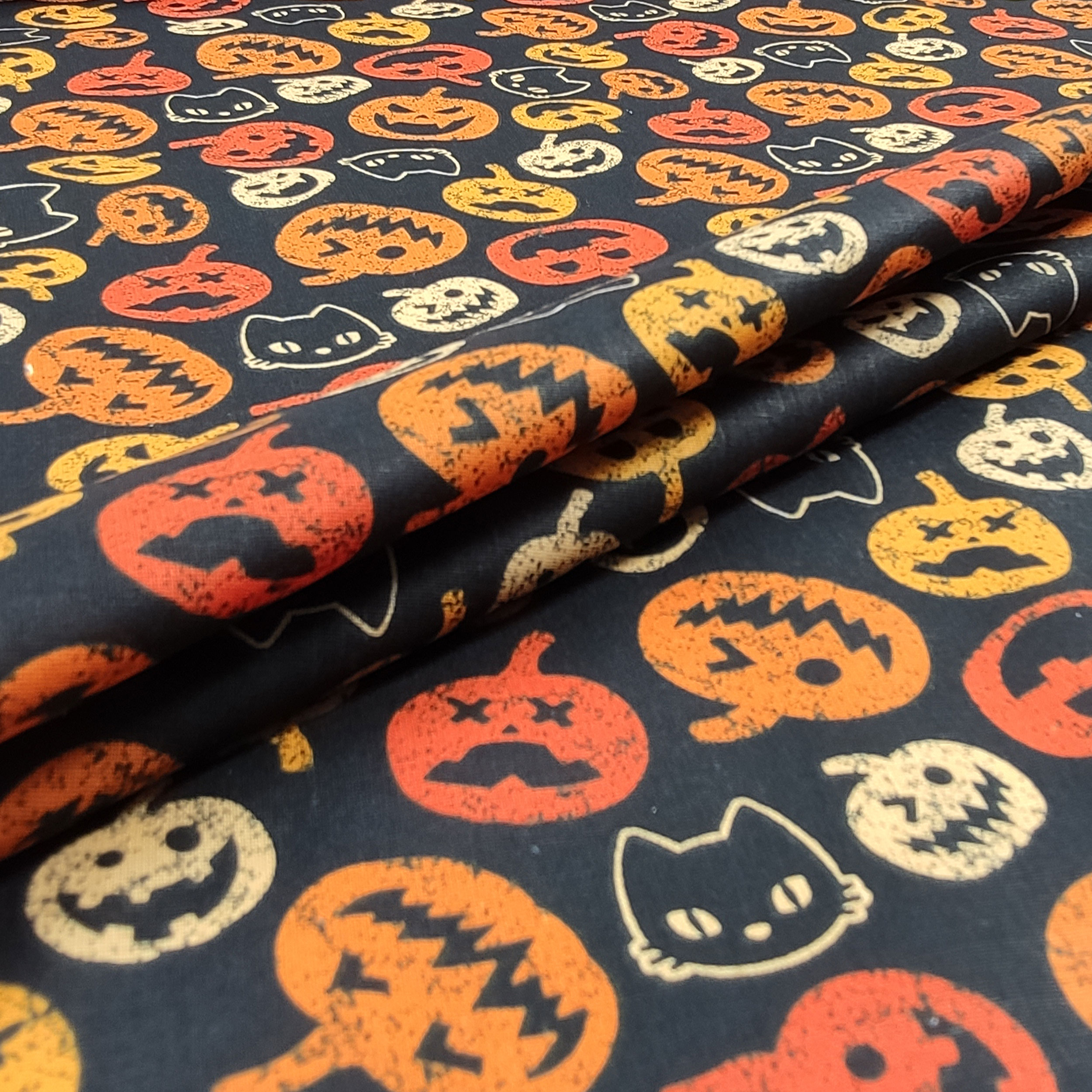 Tessuto di Cotone Zucche Halloween e Gatti Image