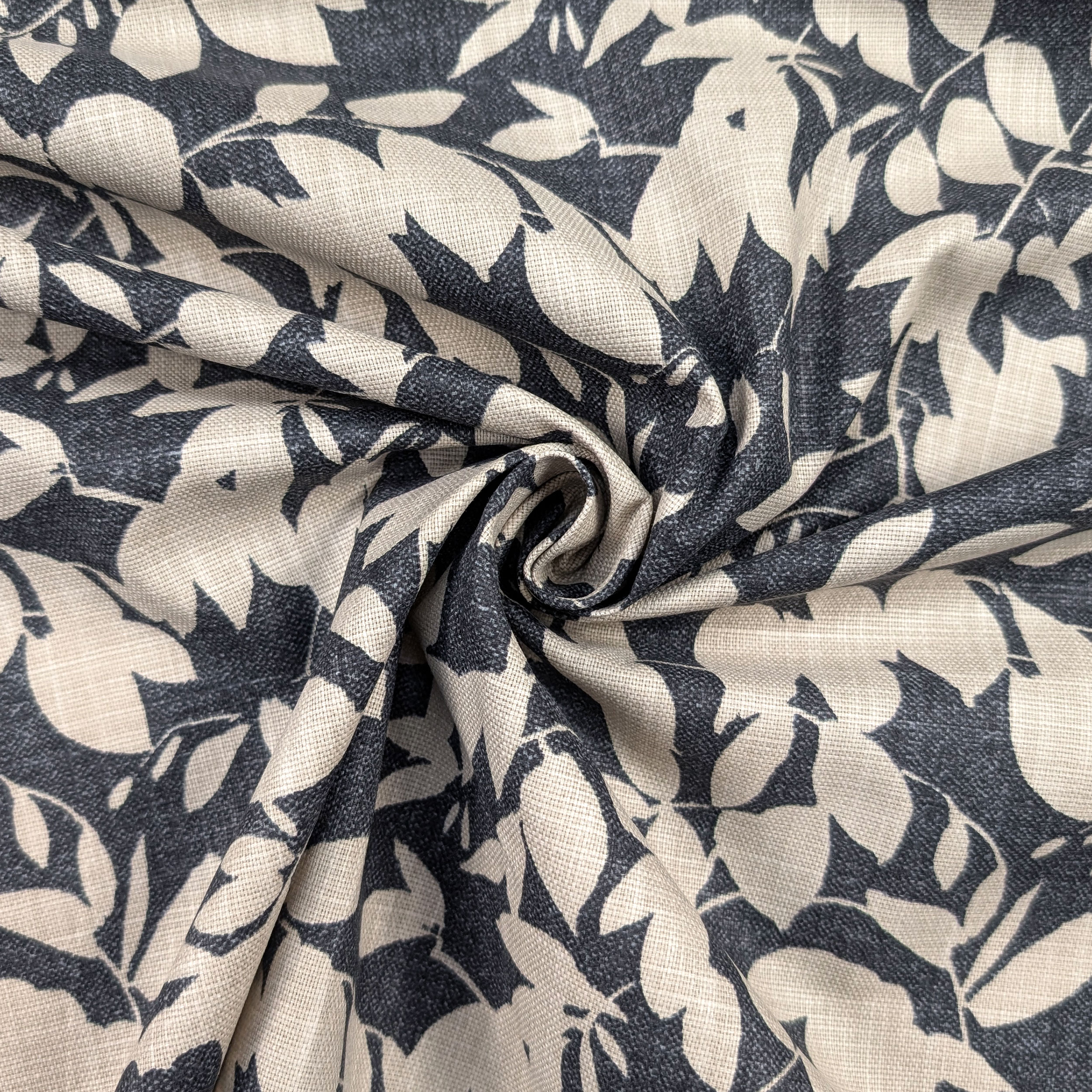 Cotone Lino Arredo Foglie Sfondo Antracite Image