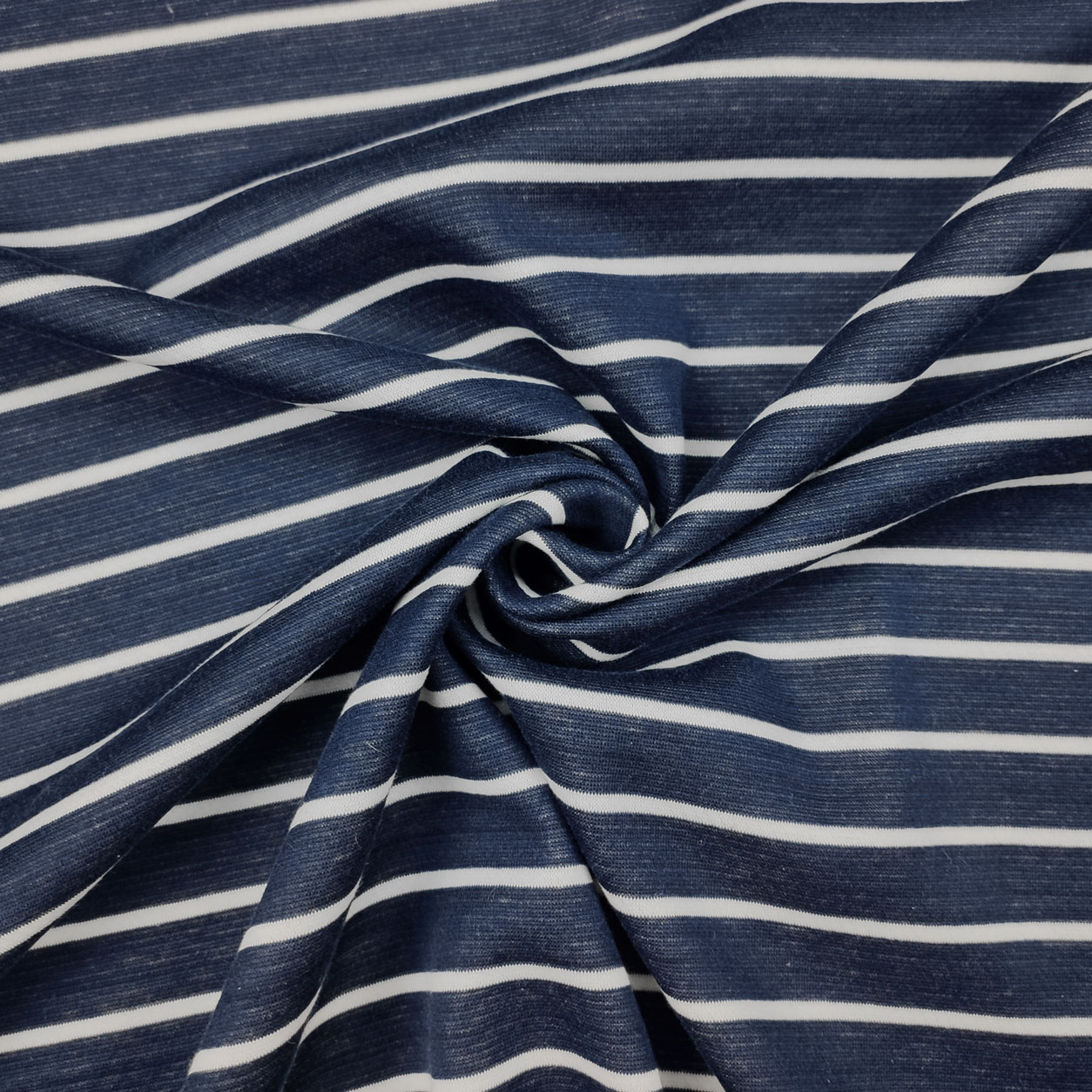 Tessuto in maglia elasticizzata blu righe bianche