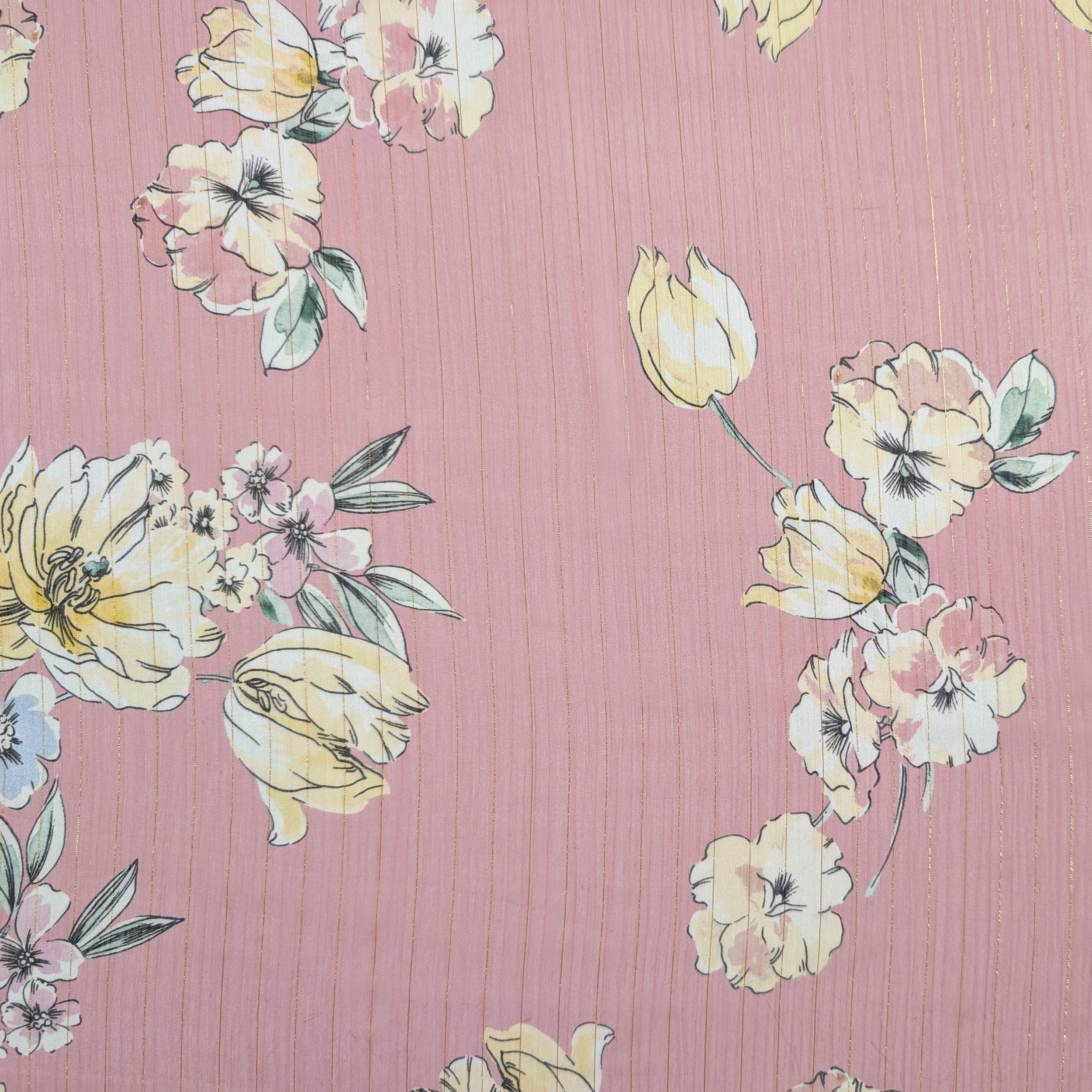 Chiffon Lurex Fiori e Righe Sfondo Rosa Image