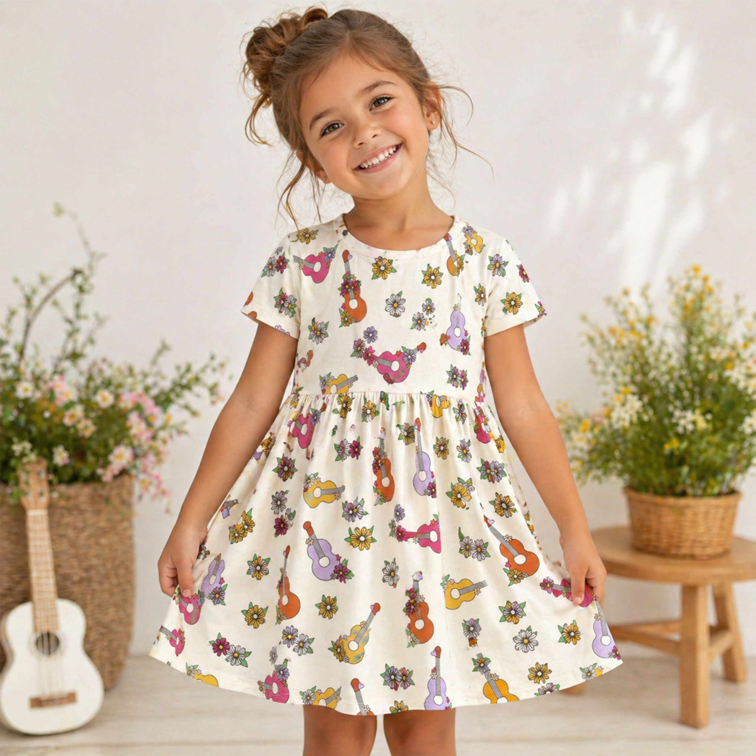 Jersey Cotone Chitarre e Fiorellini Image