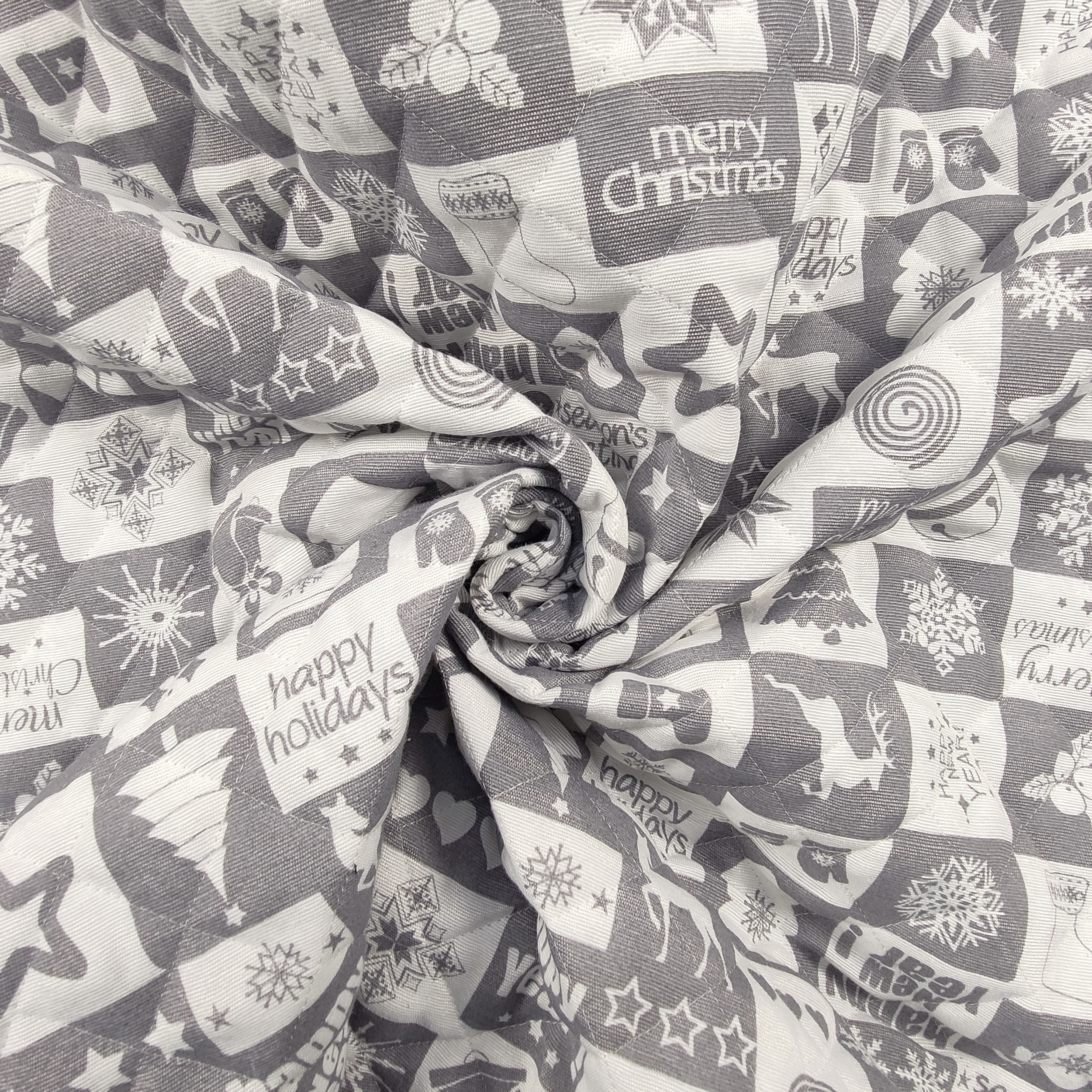 Tessuto Trapuntato Patchwork Natalizio Grigio