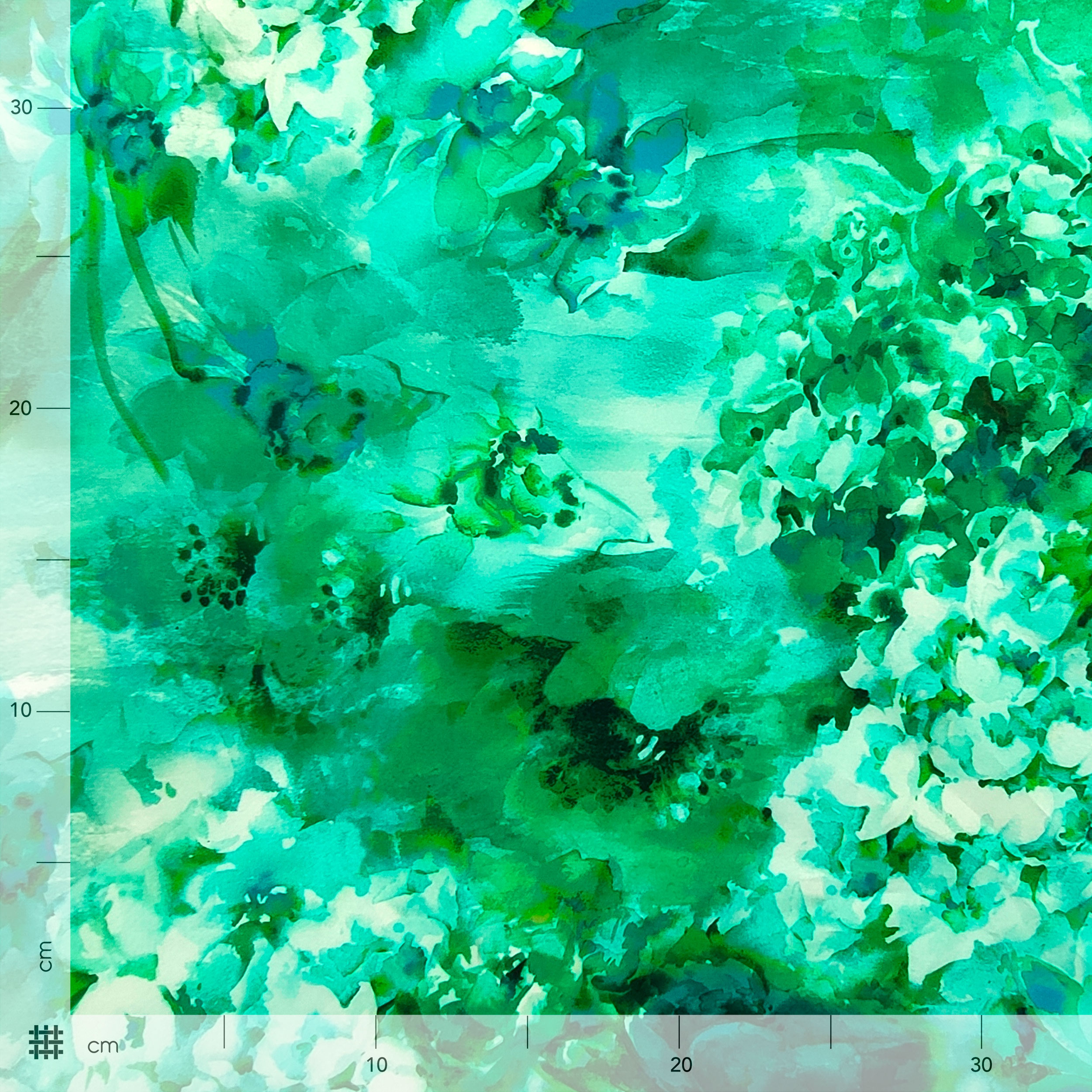 Cotone Elasticizzato Fantasia Fiori Dipinti Verde