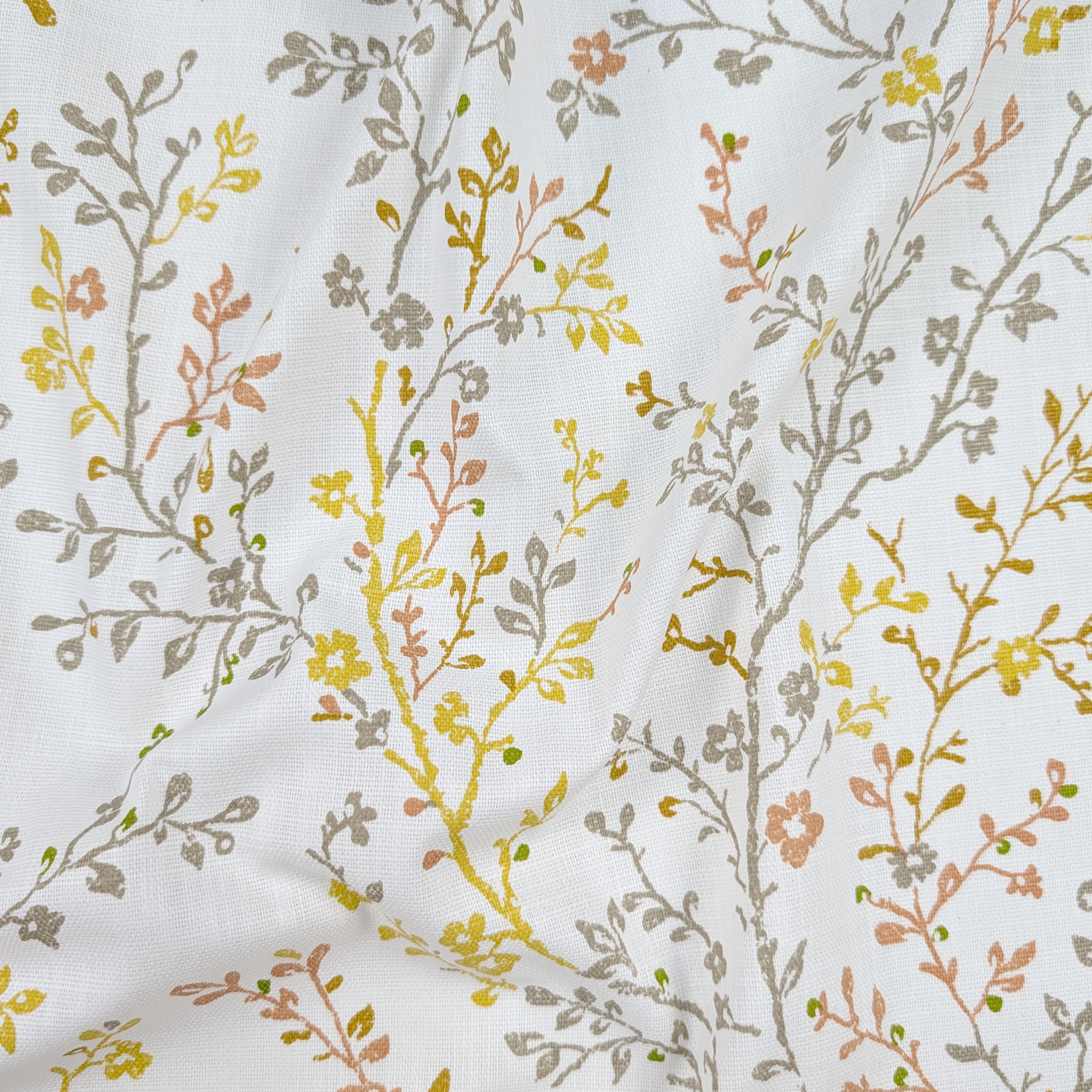 Cotone Lino Arredo Rami con Fiori Toni Caldi Image