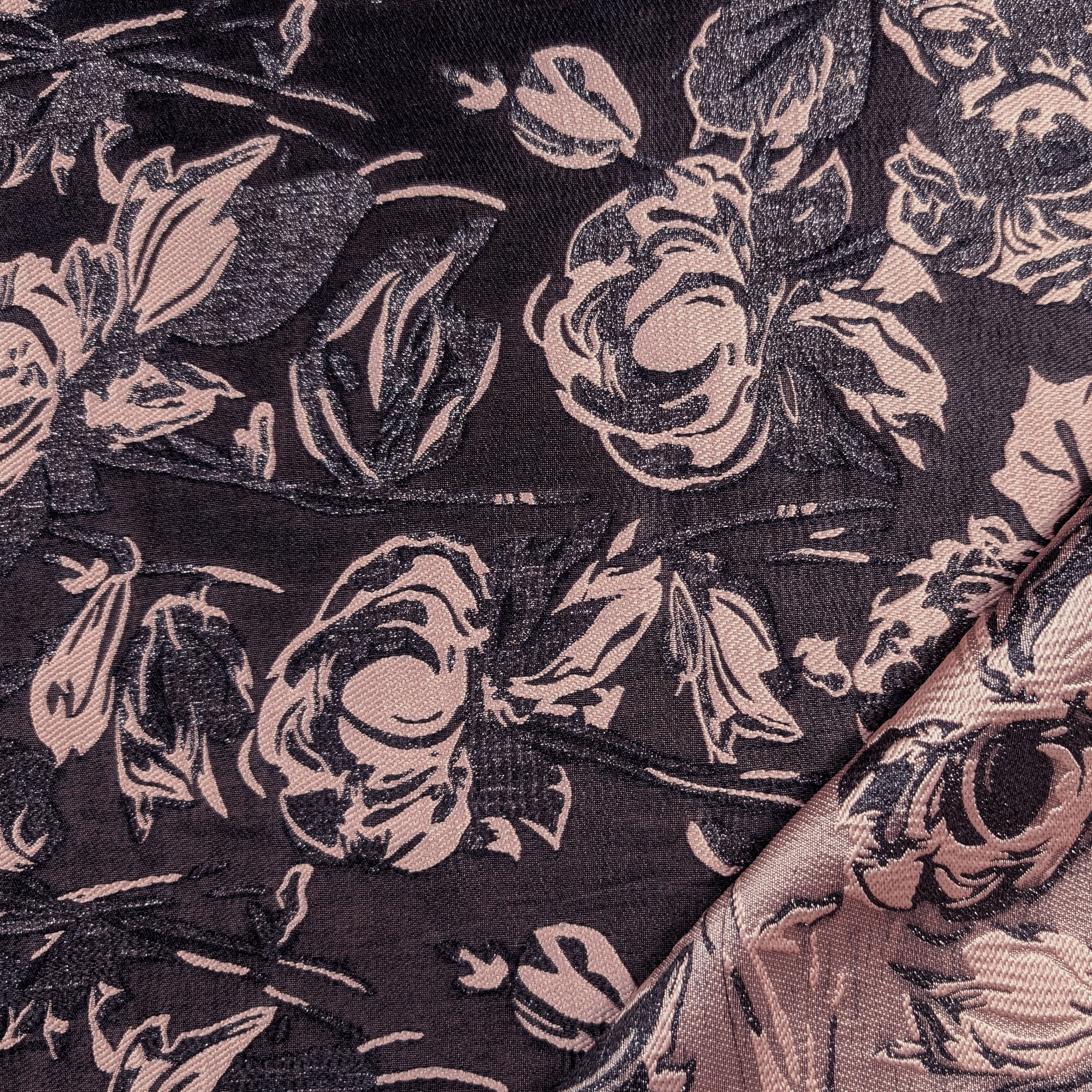 Broccato Alta Moda Floreale Rosa Sfondo Nero Image