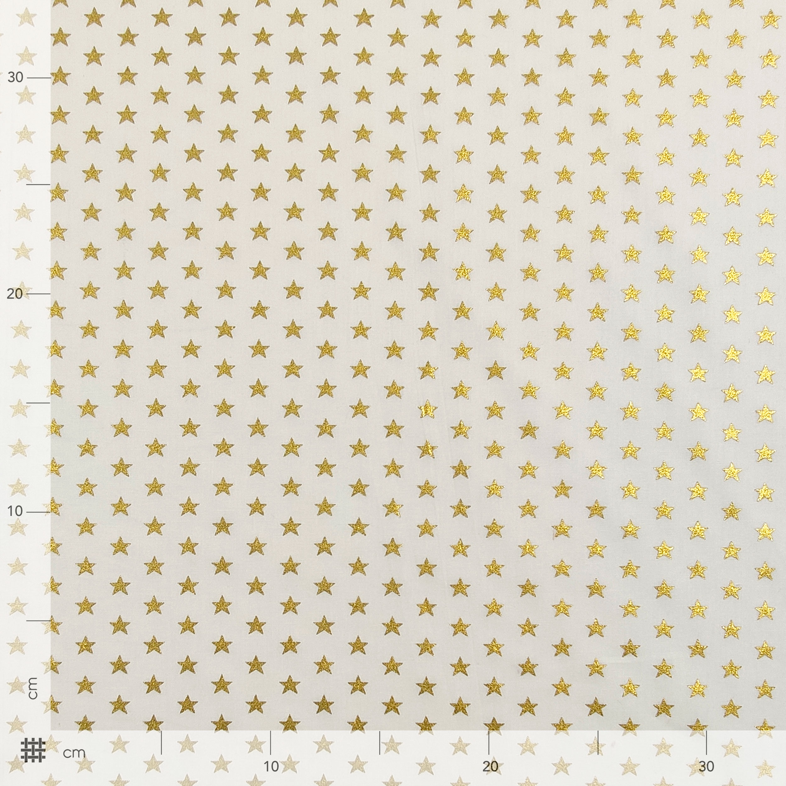 Tessuto Cotone Stelle Lurex Oro Sfondo Bianco