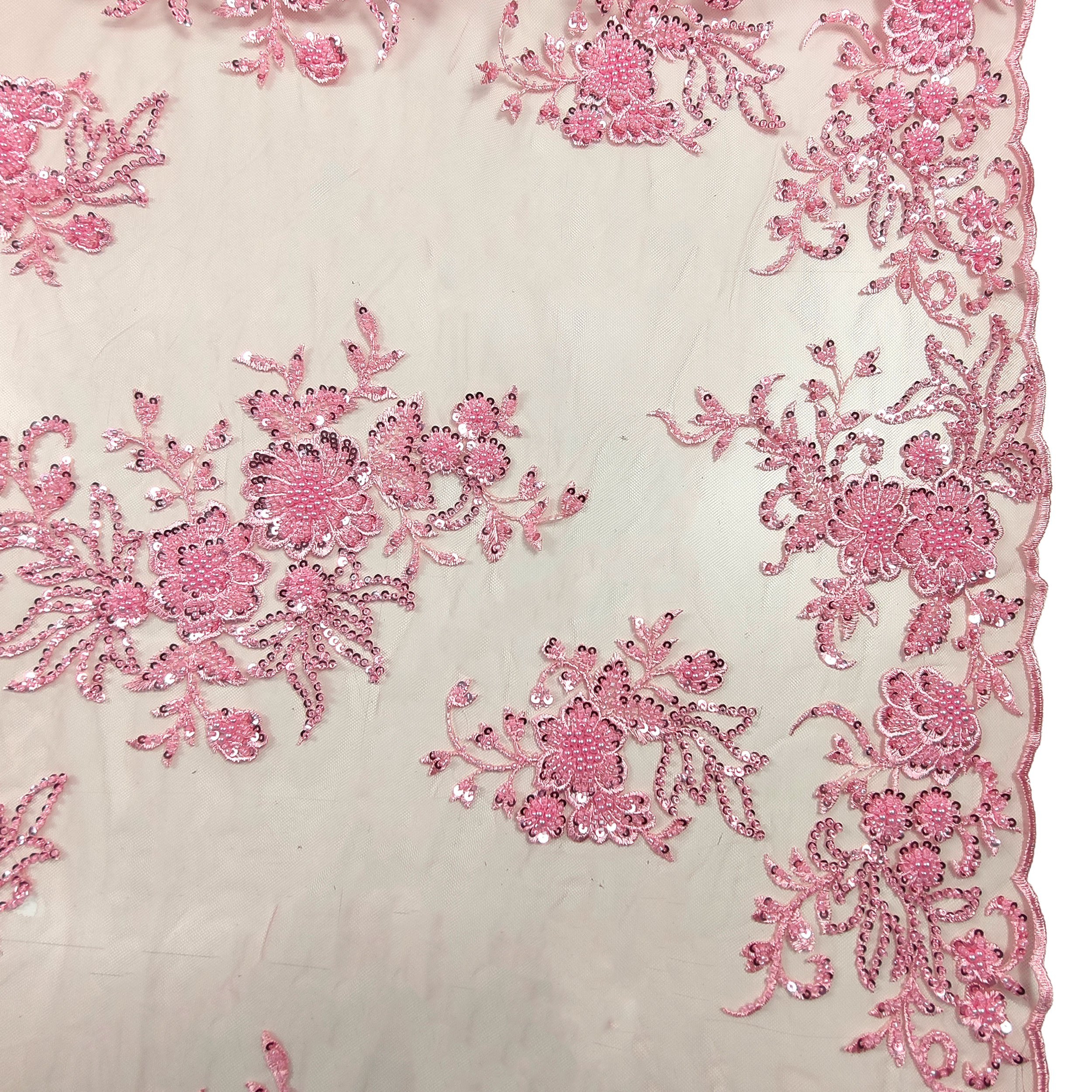 Pizzo Moda Perline Floreale Doppio Bordo Rosa Image