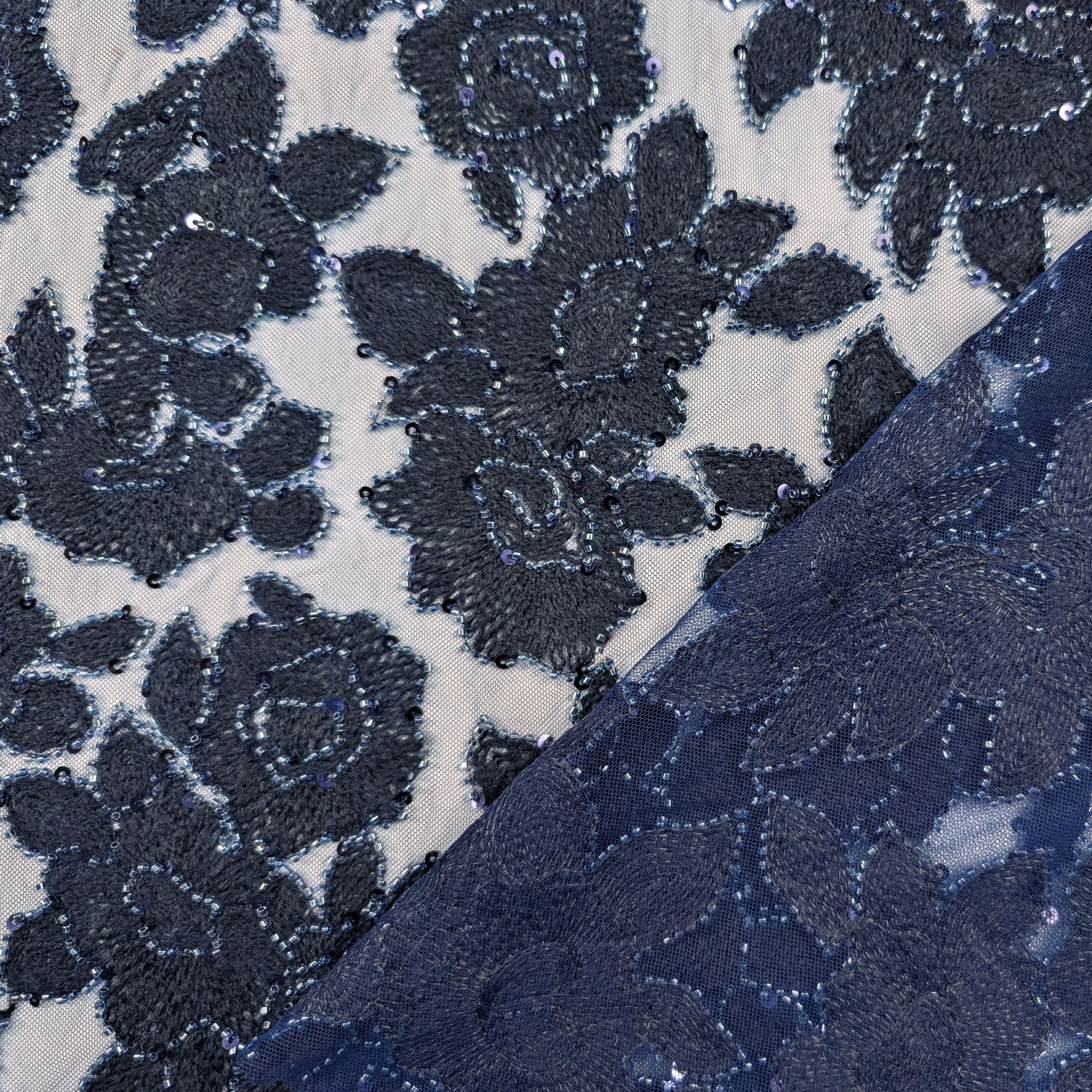 Pizzo Rose Lana Paillettes Blu Image