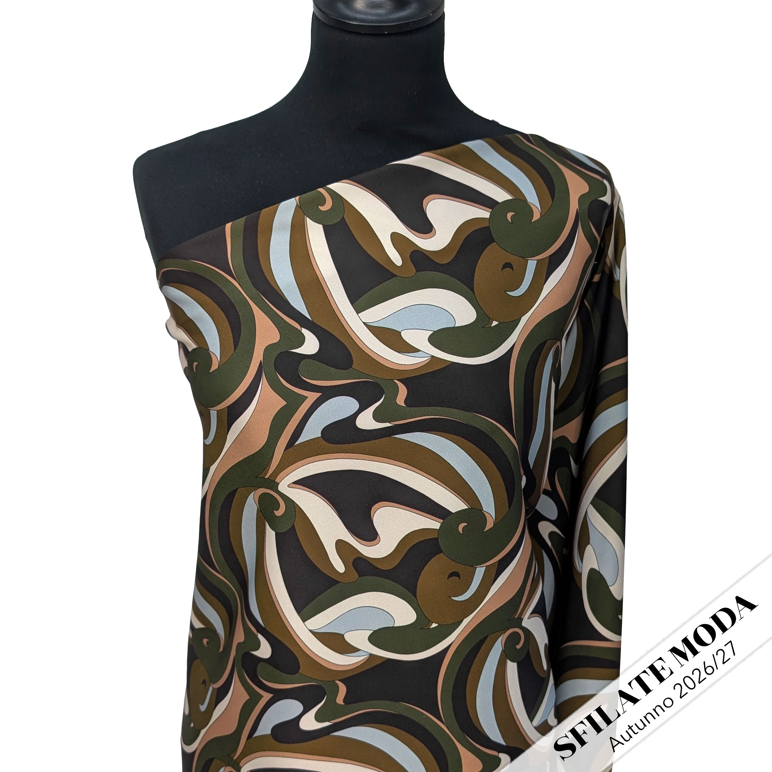 Raso Setato Alta Moda Fantasia Astratta Toni Verdi Image