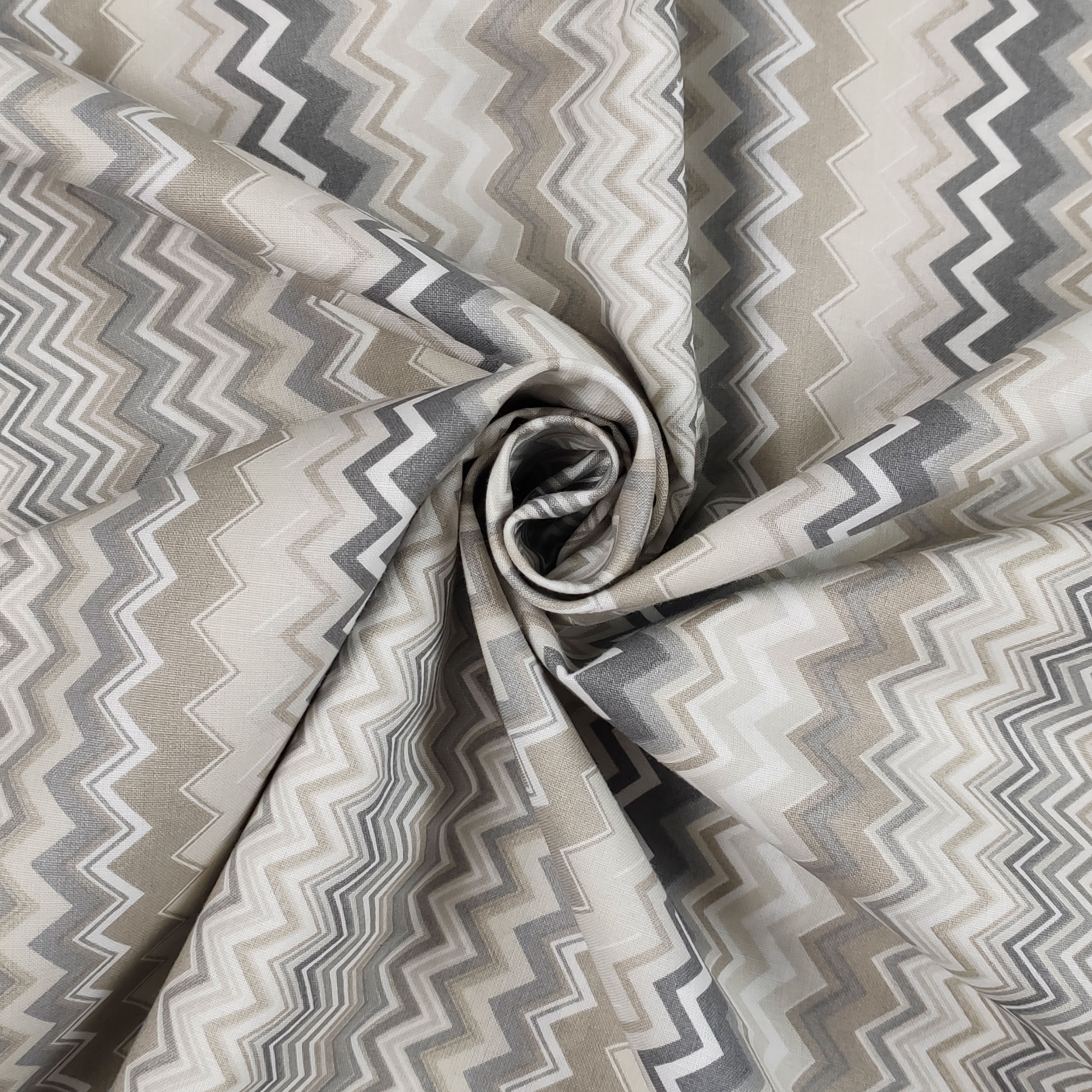 Stoffa Cotone Zig Zag Multicolor Beige