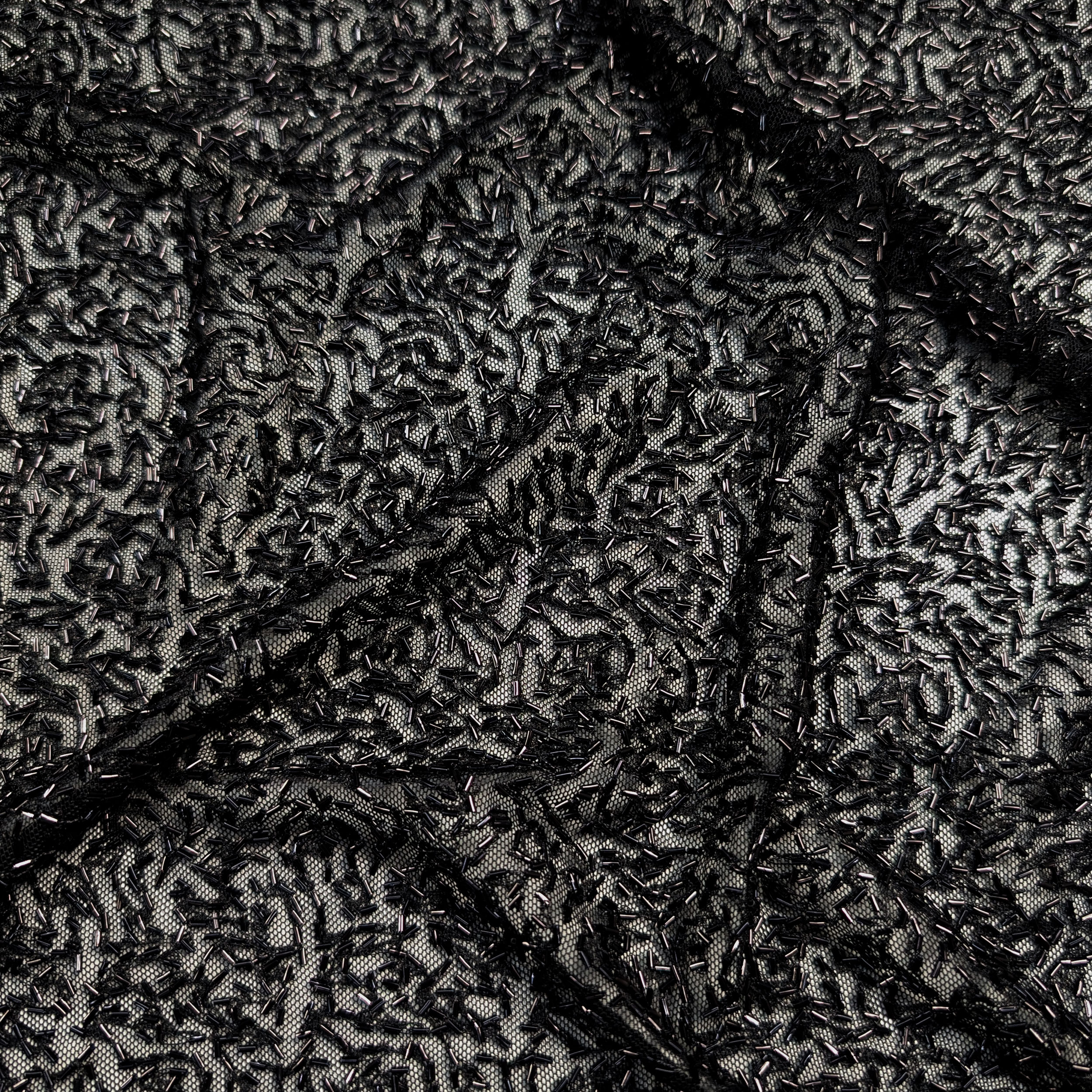 Tulle Ricamato con Perline Tubolari Nero Image