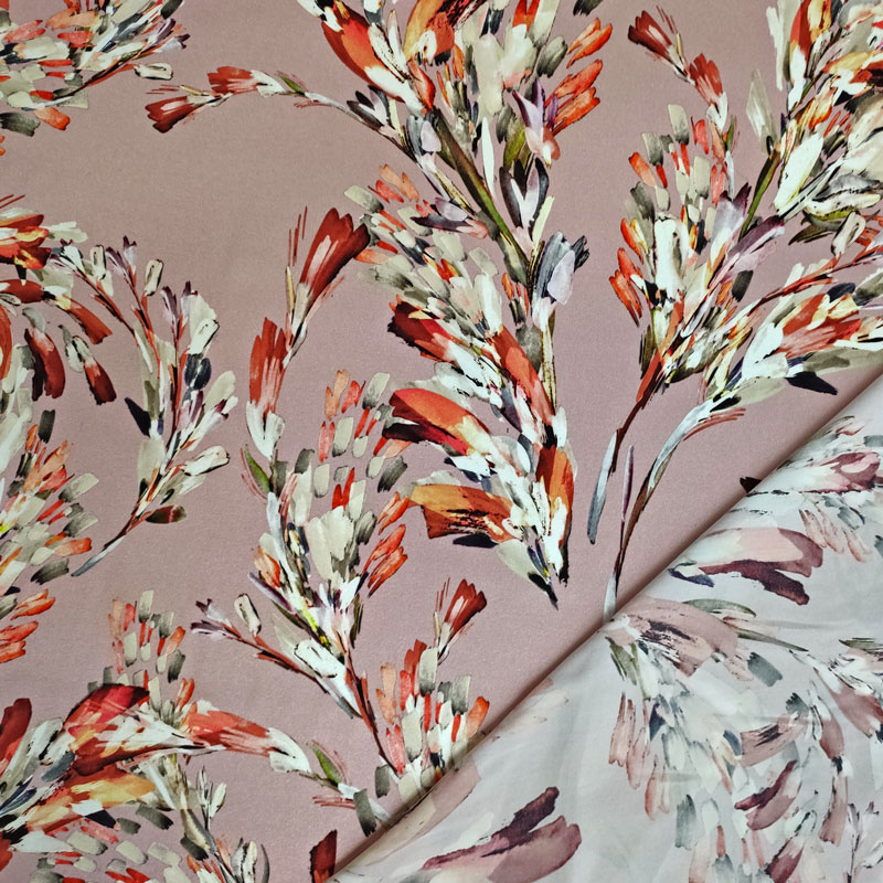 Raso di Seta Elasticizzato Primavera Rosa Astratta