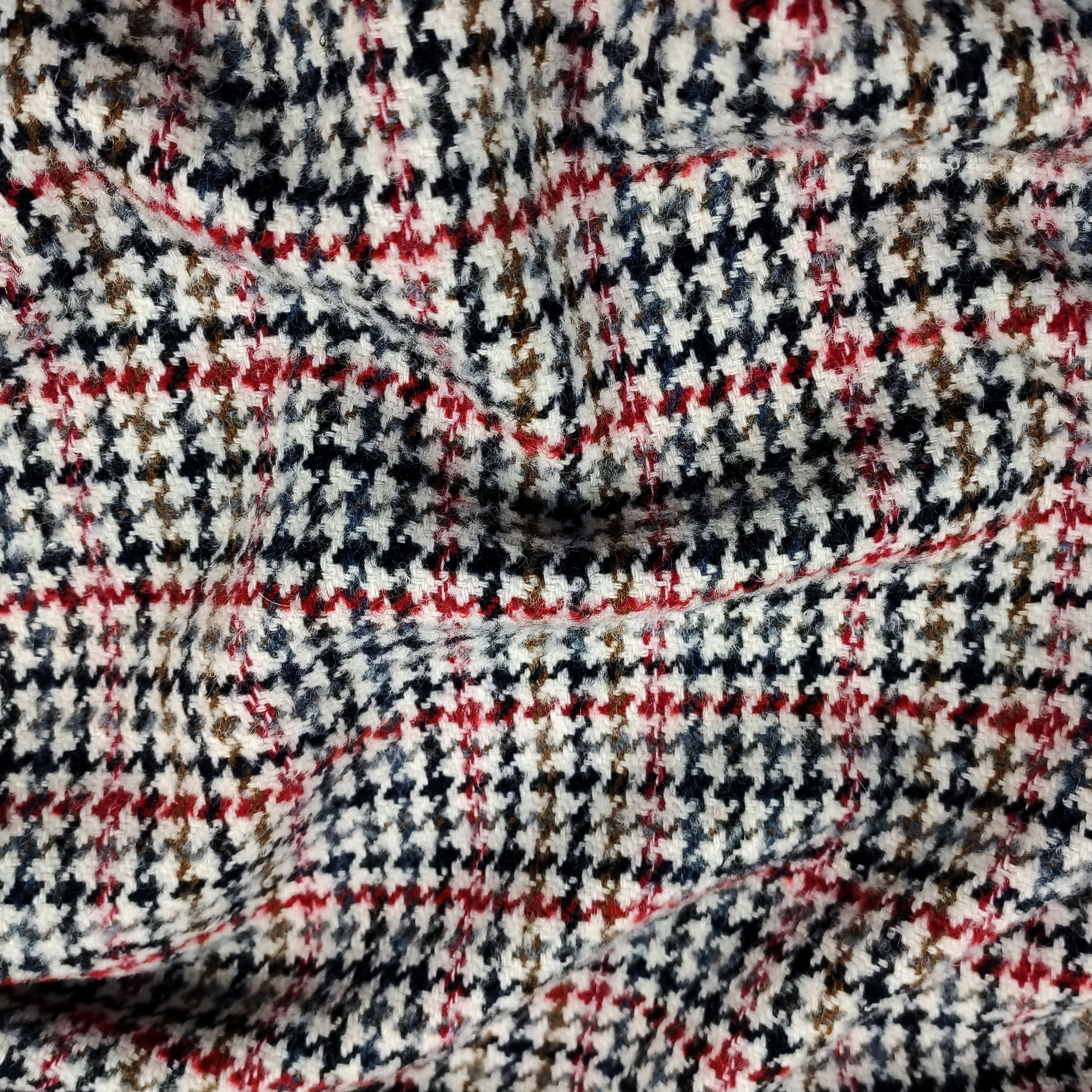 Tweed Misto Cotone Pied de Poule Rosso e Beige