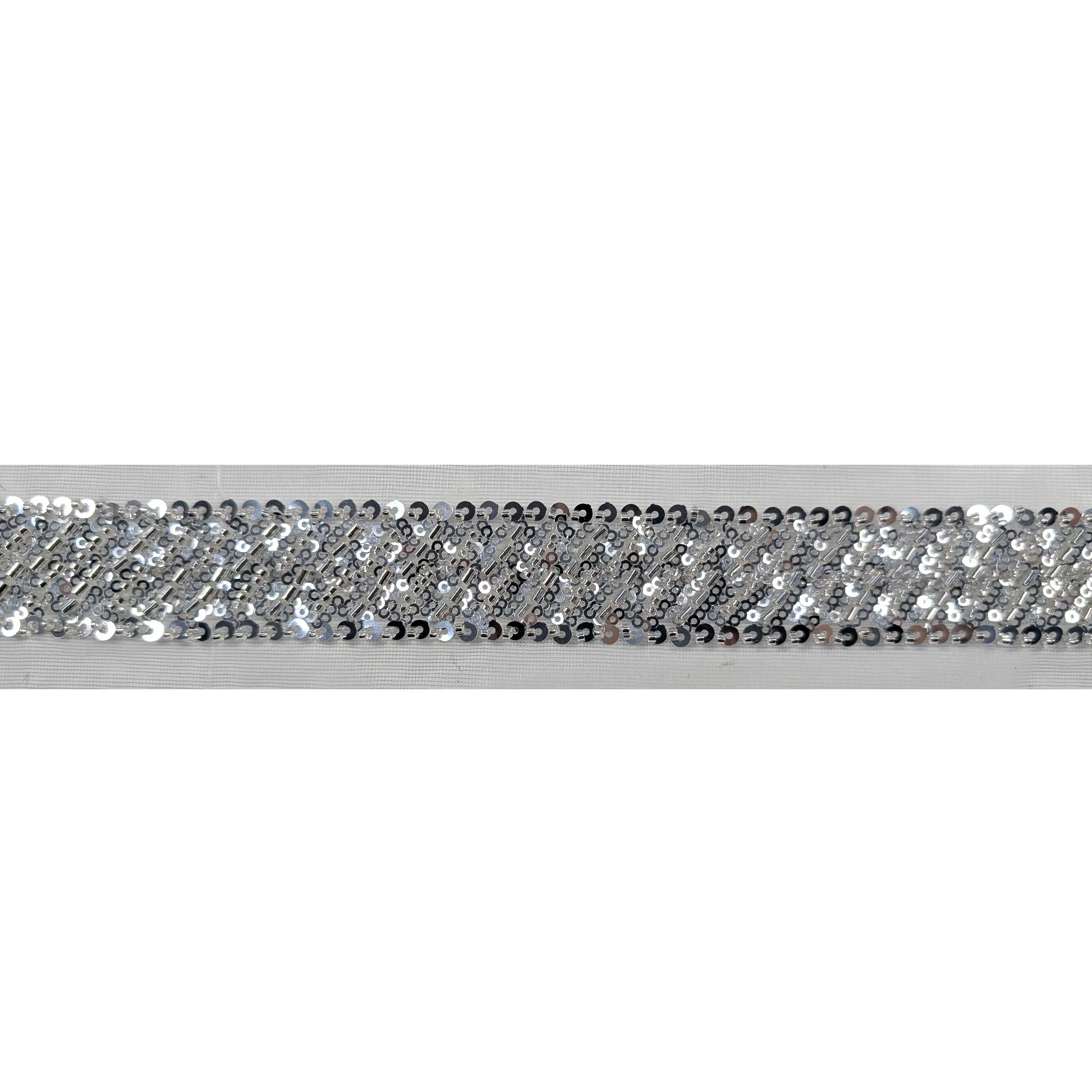 Passamaneria Paillettes su Tulle Argento Image