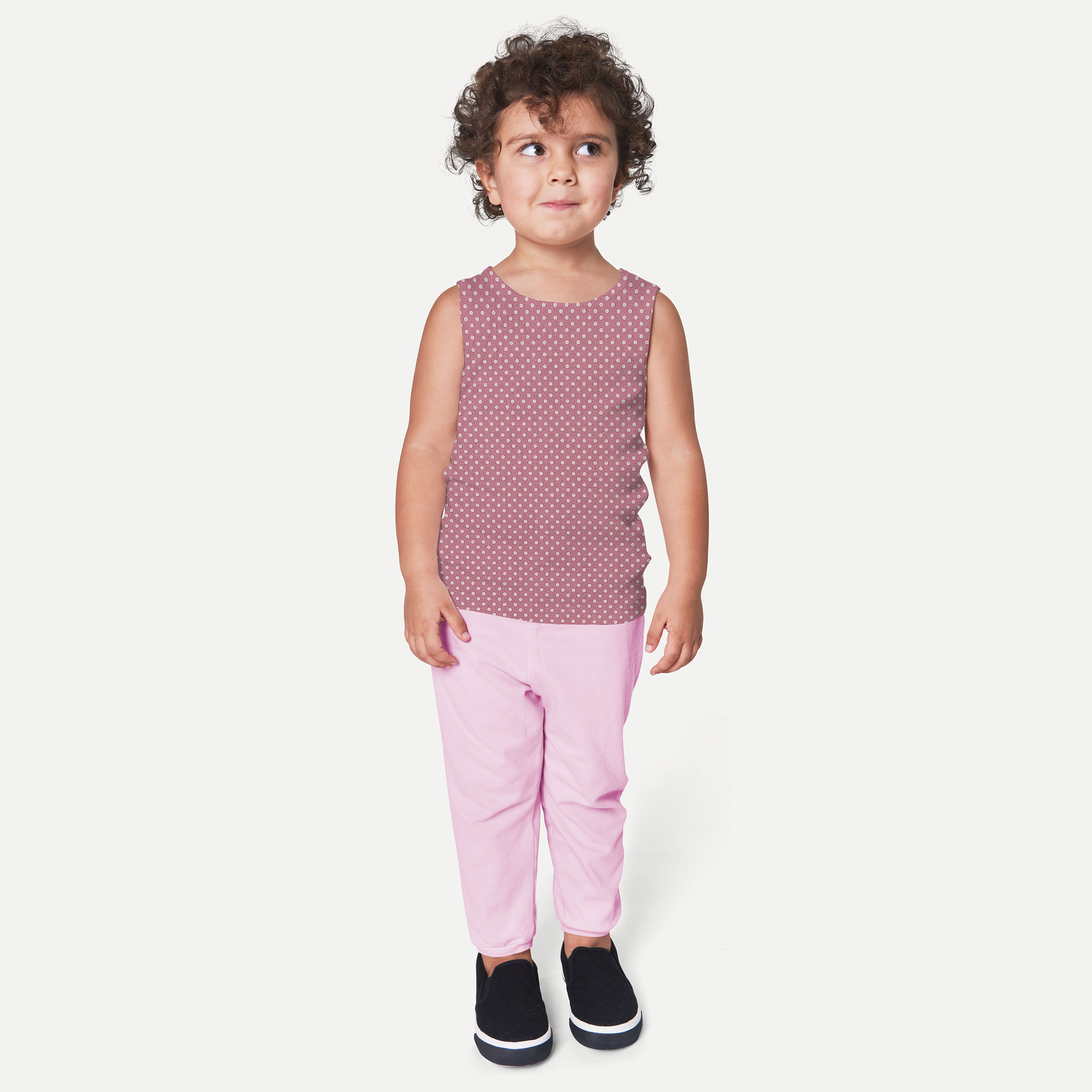 Tessuto Cotone Rosa Antico Pois Bianchi