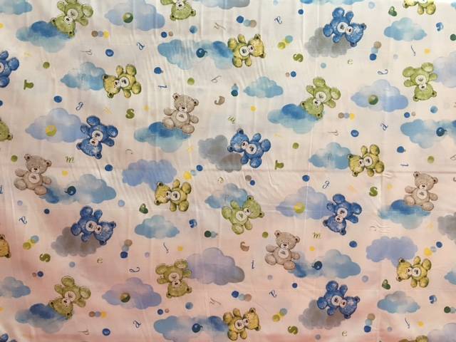 Tessuto cotone orsetti e nuvole azzurro