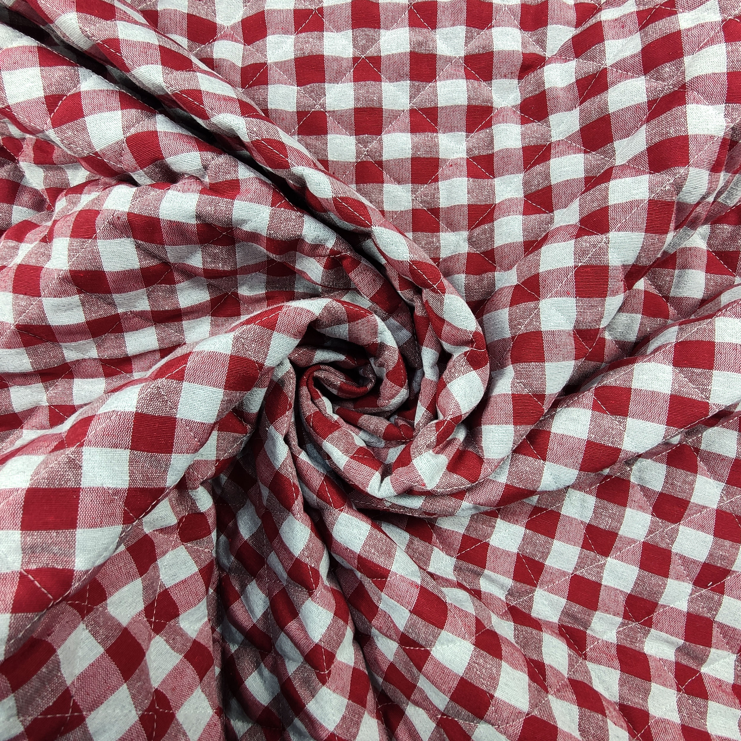 Tessuto Trapuntato Quadretti Rosso e Grigio