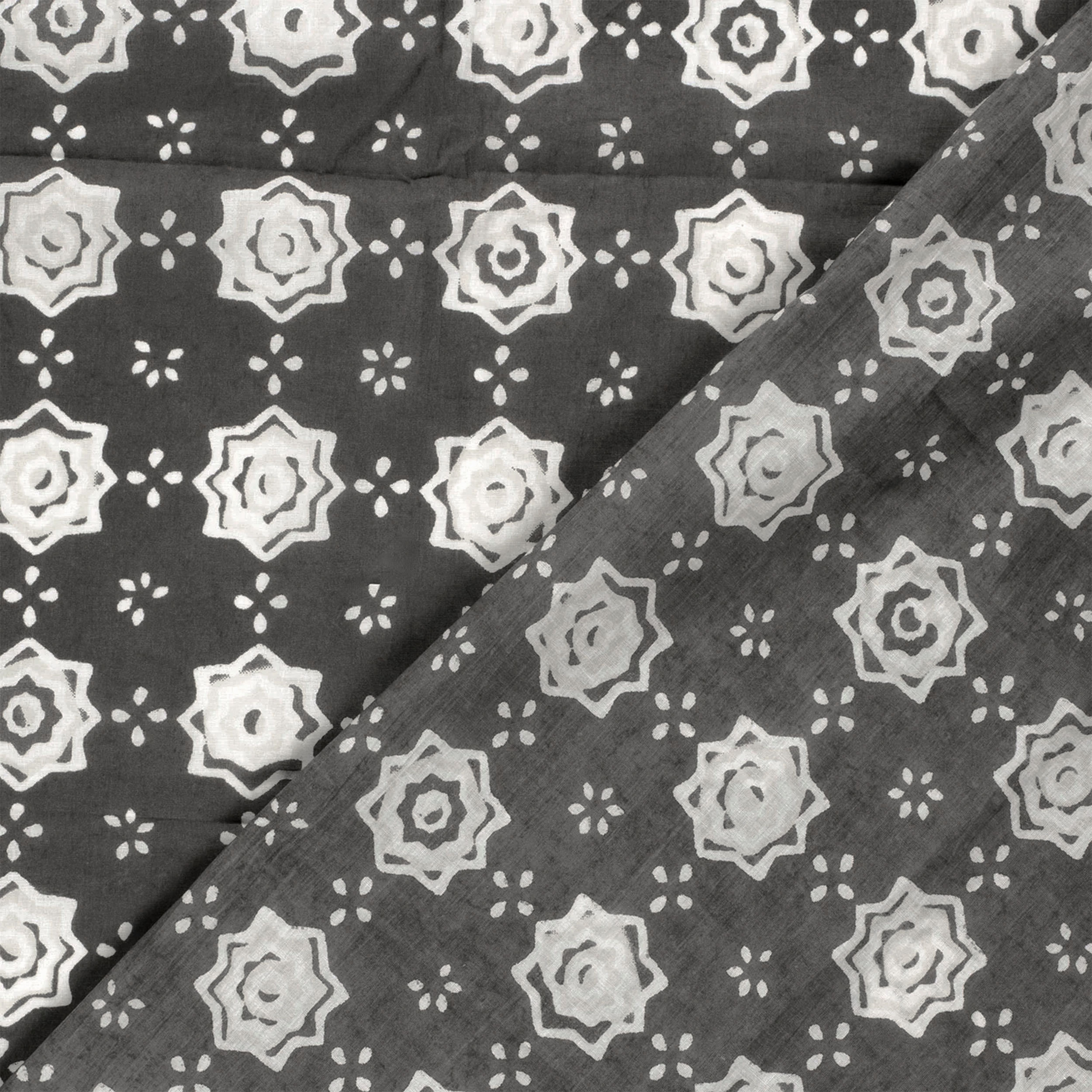 Mussola Cotone Fantasia Batik Sfondo Grigio Image