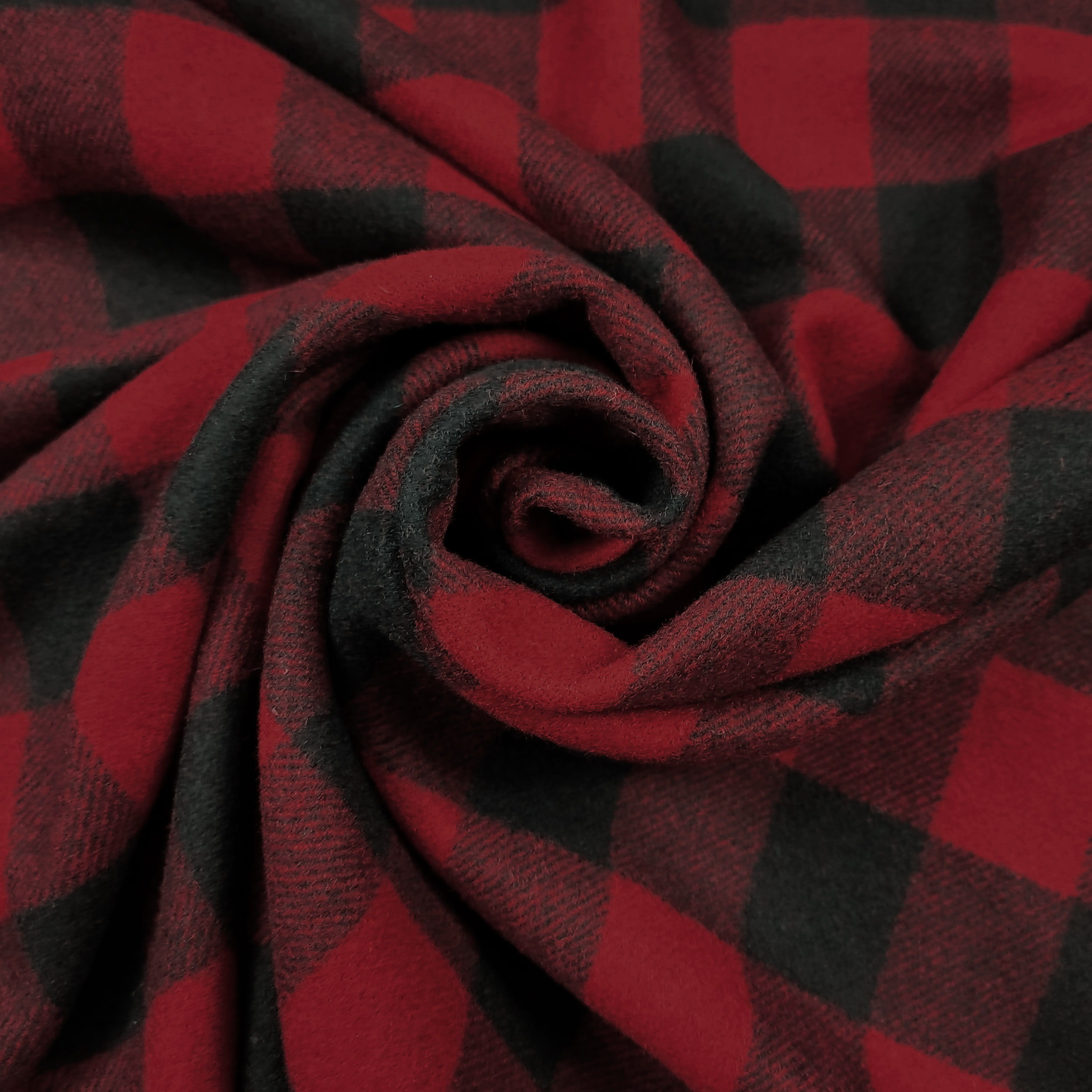 Flanella Misto Lana Rettangoli Rosso e Nero