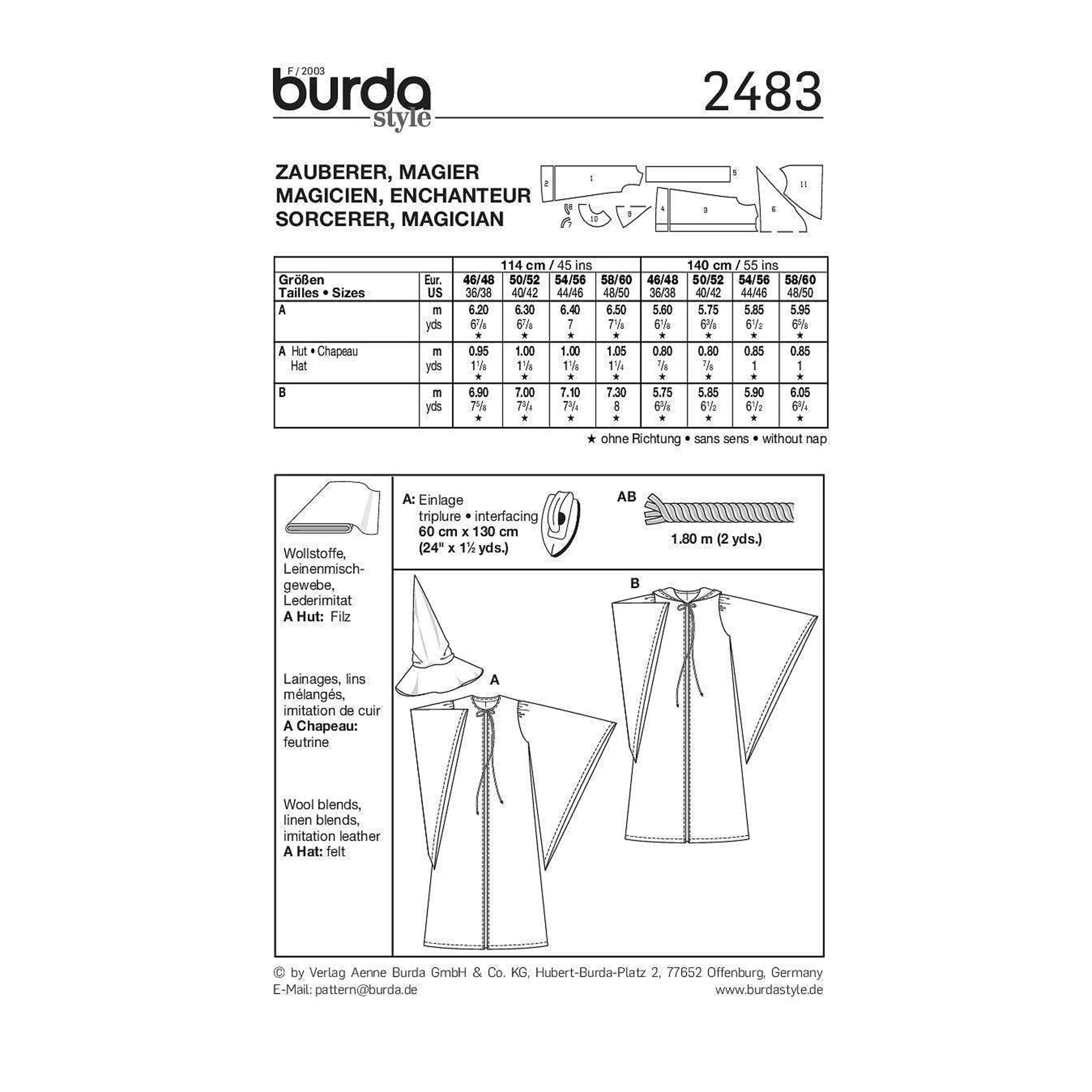 Cartamodello Burda Style Easy Carnevale Stregone e Mago Image