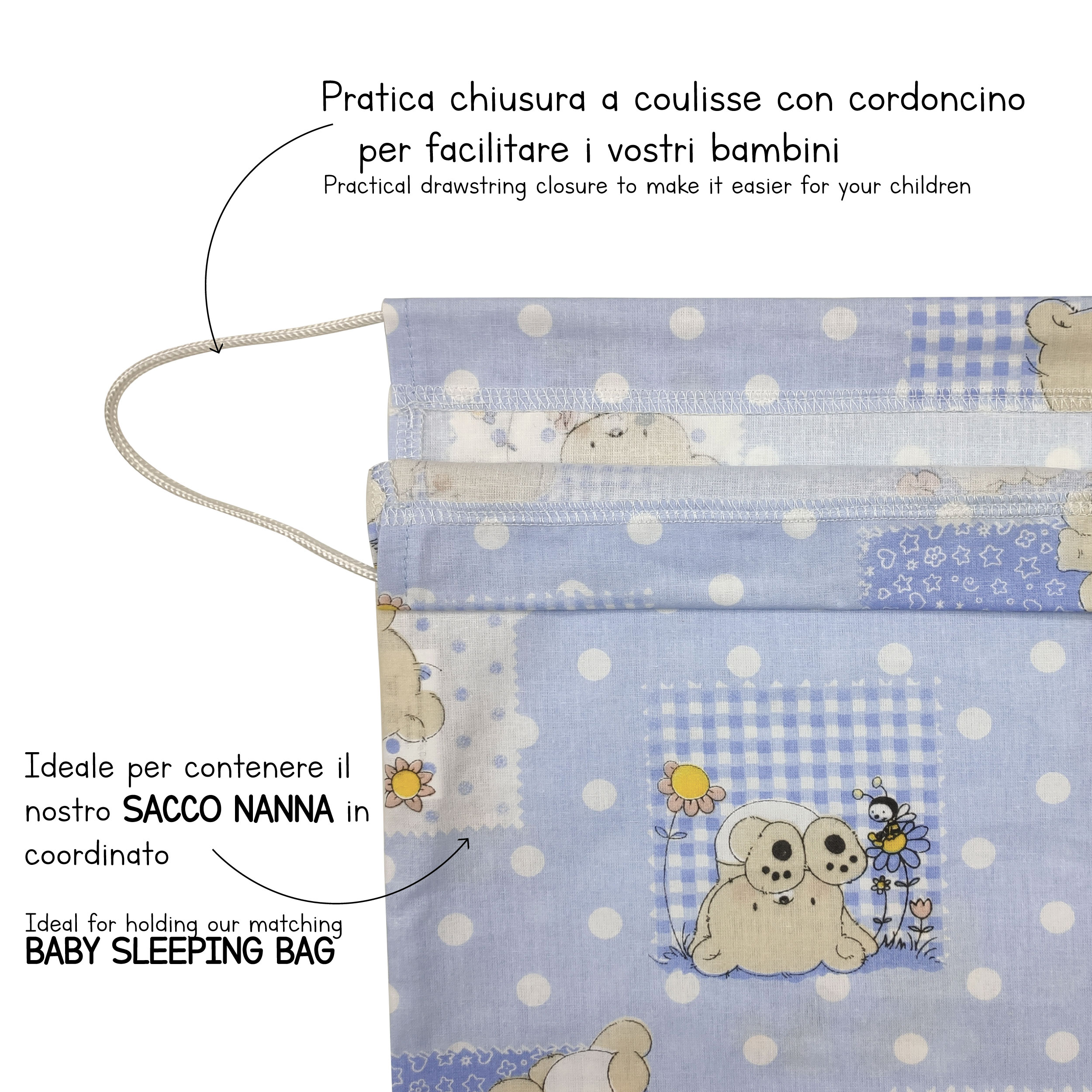 Sacchetto Asilo Orsetti e Api Azzurro Image