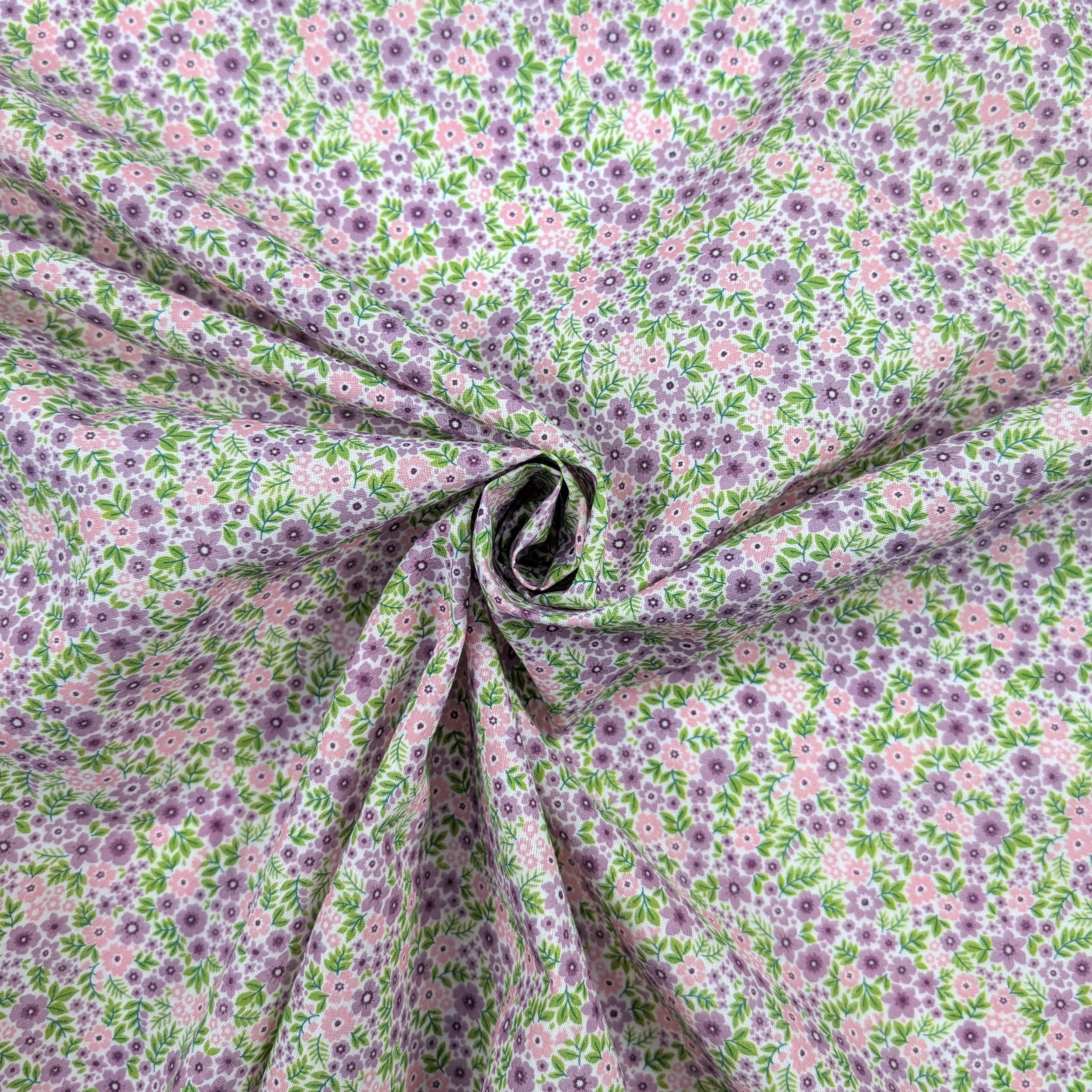 Cotone Percalle con Fiorellini Rosa e Lilla Image