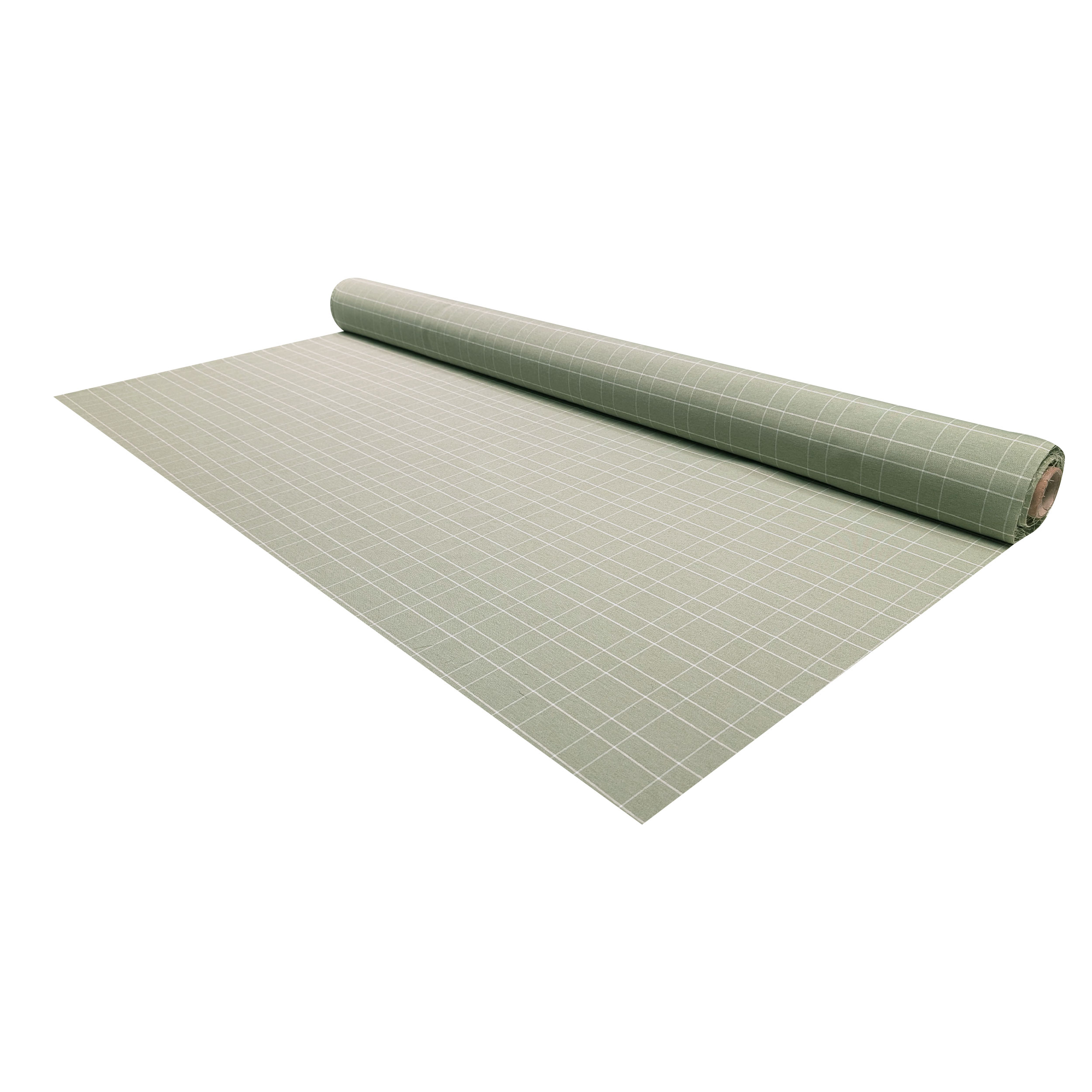 Misto Cotone Salvia con Quadri Bianchi Image