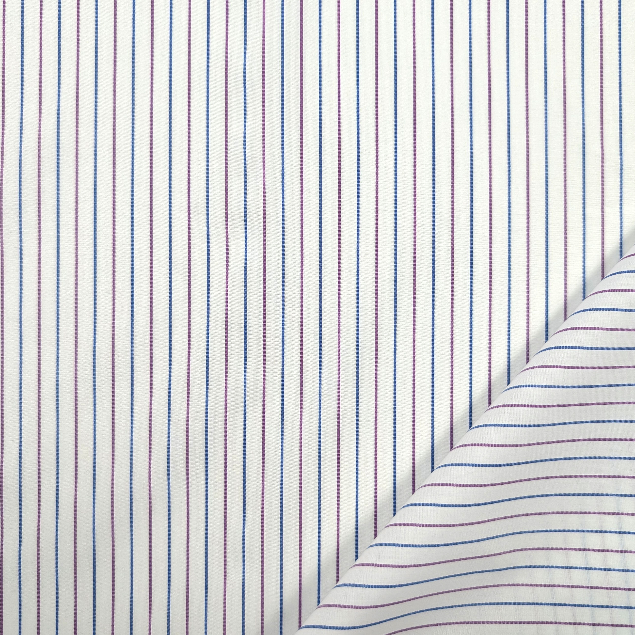 Cotone per Camiceria Righe Sottili Blu e Viola Image