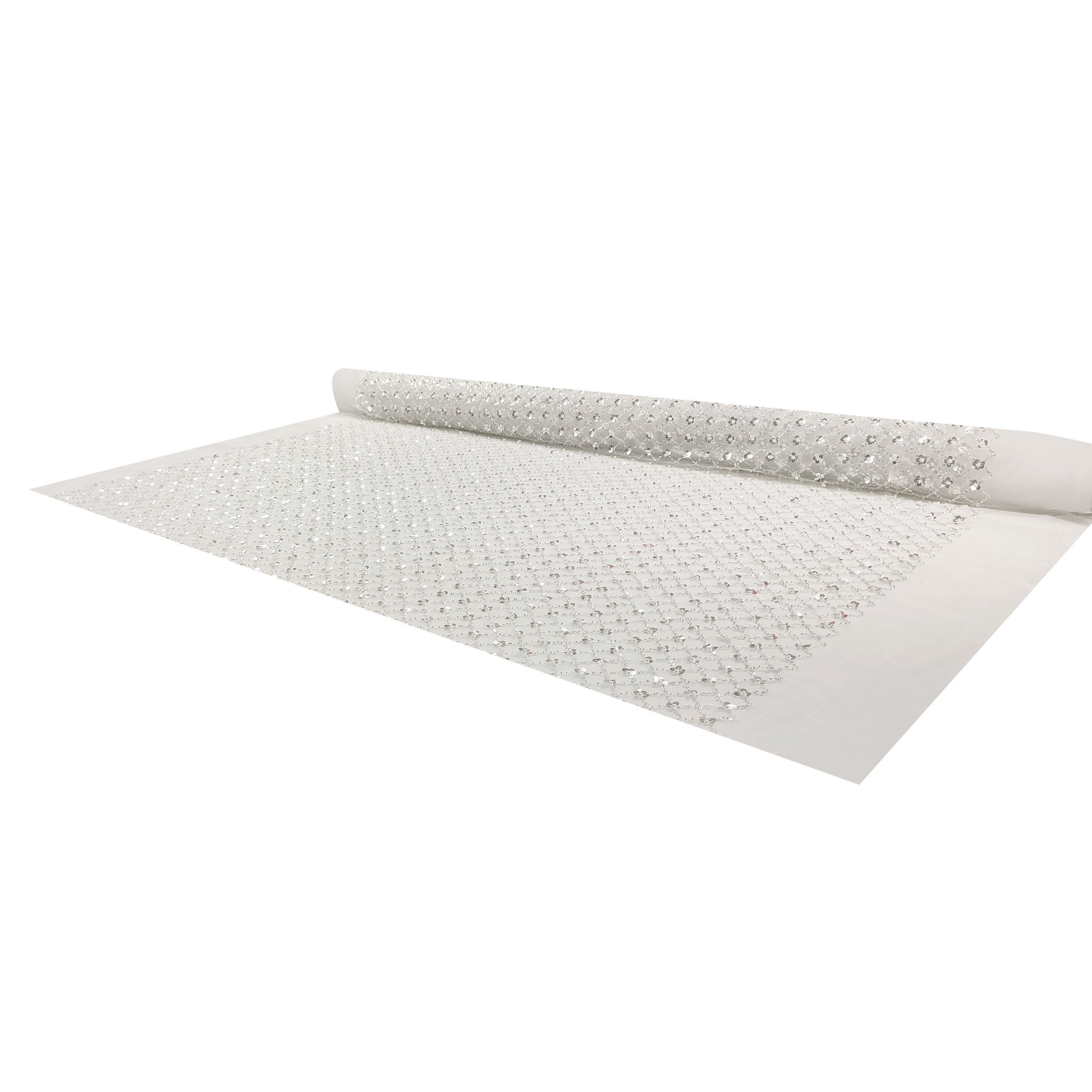 Tulle Sposa Ricamato Perline e Paillettes Bianco