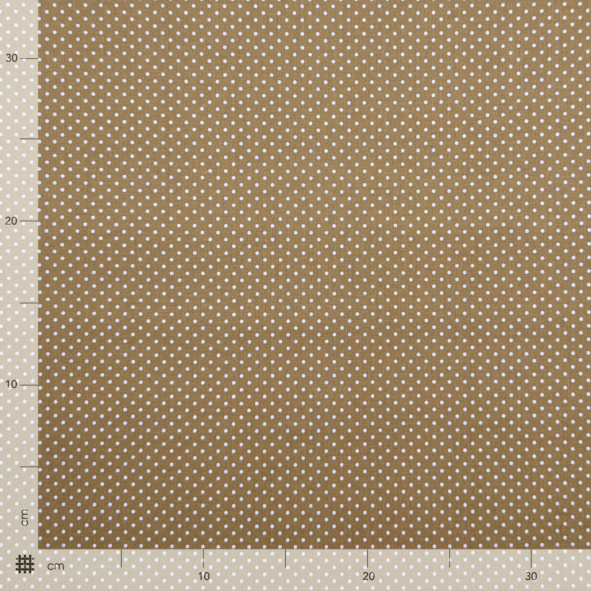 Tessuto Cotone Beige a Pois Bianchi Image