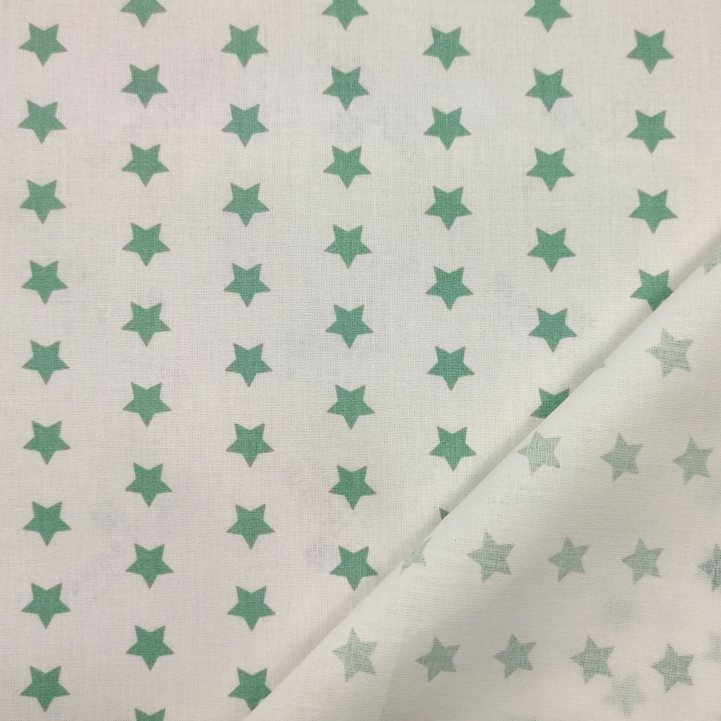 tessuto per bambini stelle verde marino sfondo bianco