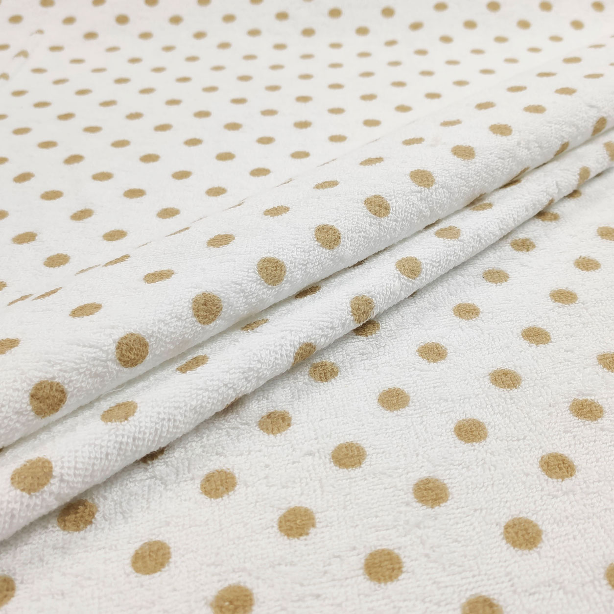 Tessuto Spugna Pois Stampati Beige