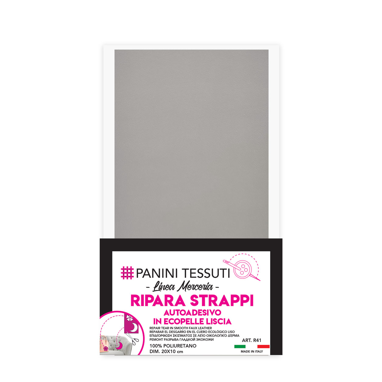 ripara strappi autoadesivi in ecopelle grigio medio liscio