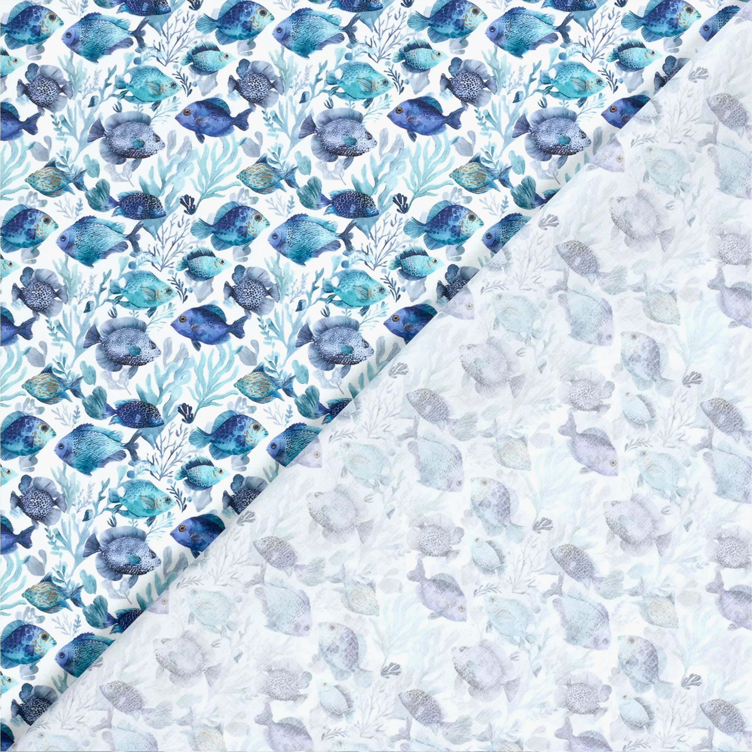 Popeline Cotone Pesciolini e Coralli Blu Image