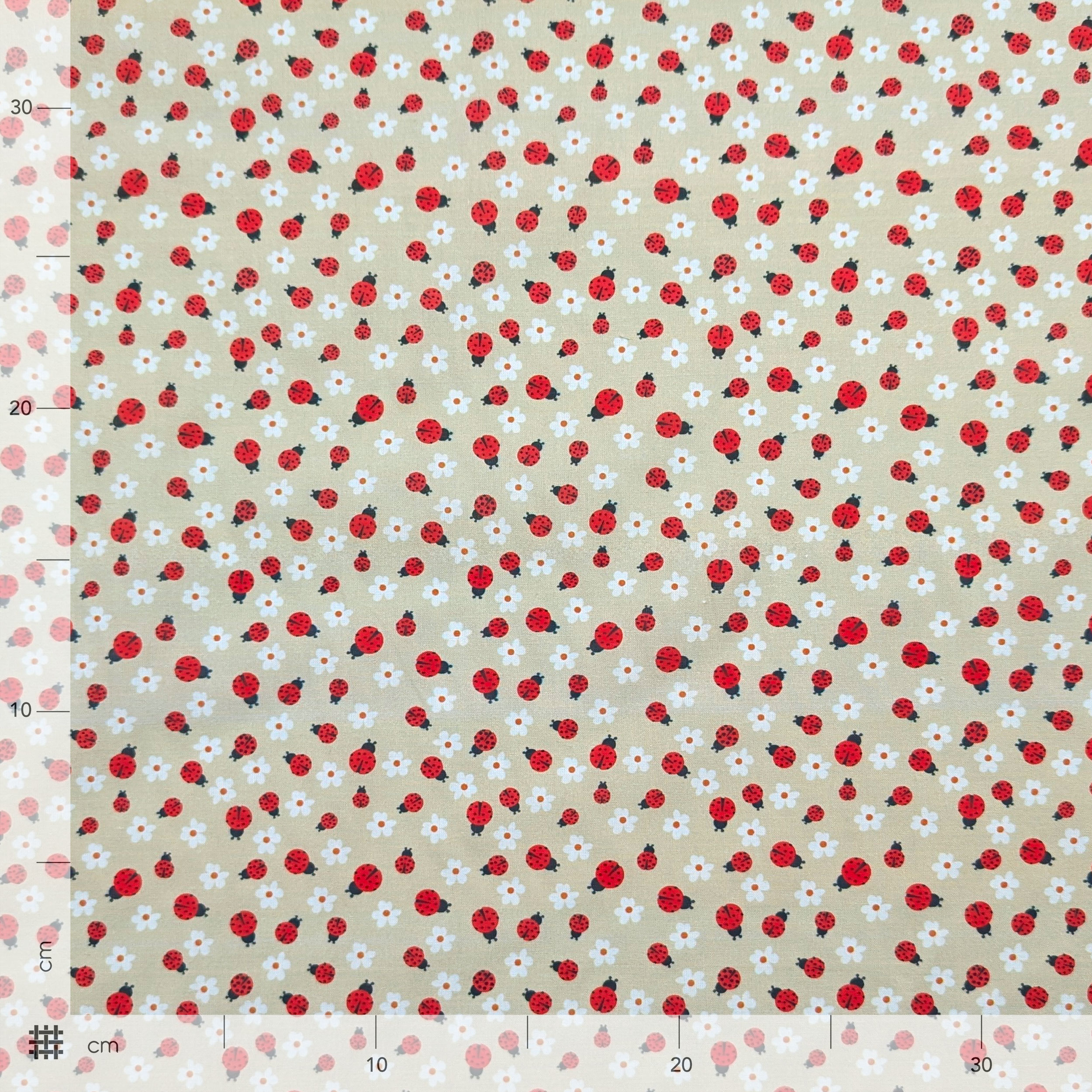 Ritaglio Cotone Percalle Coccinelle e Fiorellini 50x150 cm Image