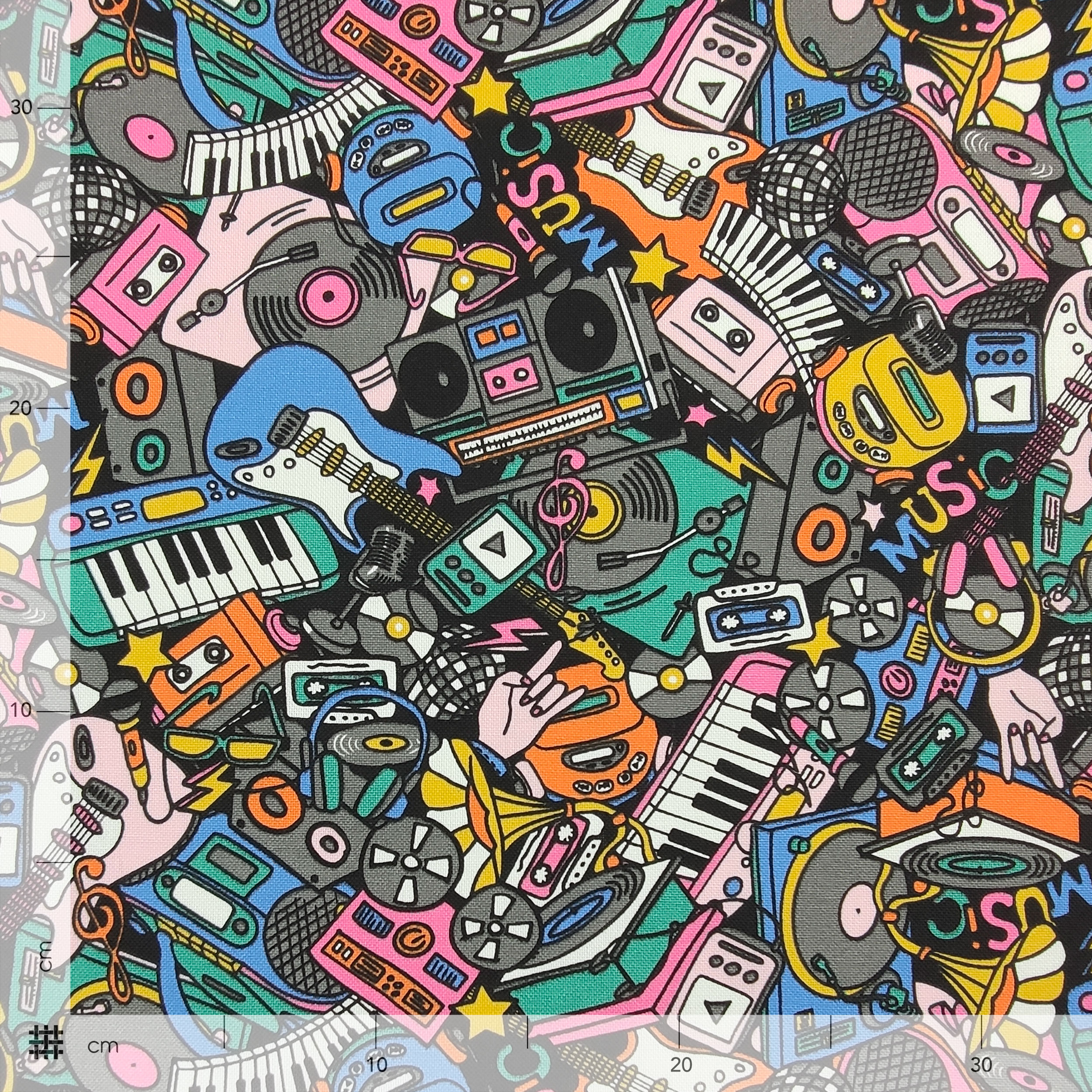 Ritaglio Tessuto Panama Rock Music 50x140 cm Image