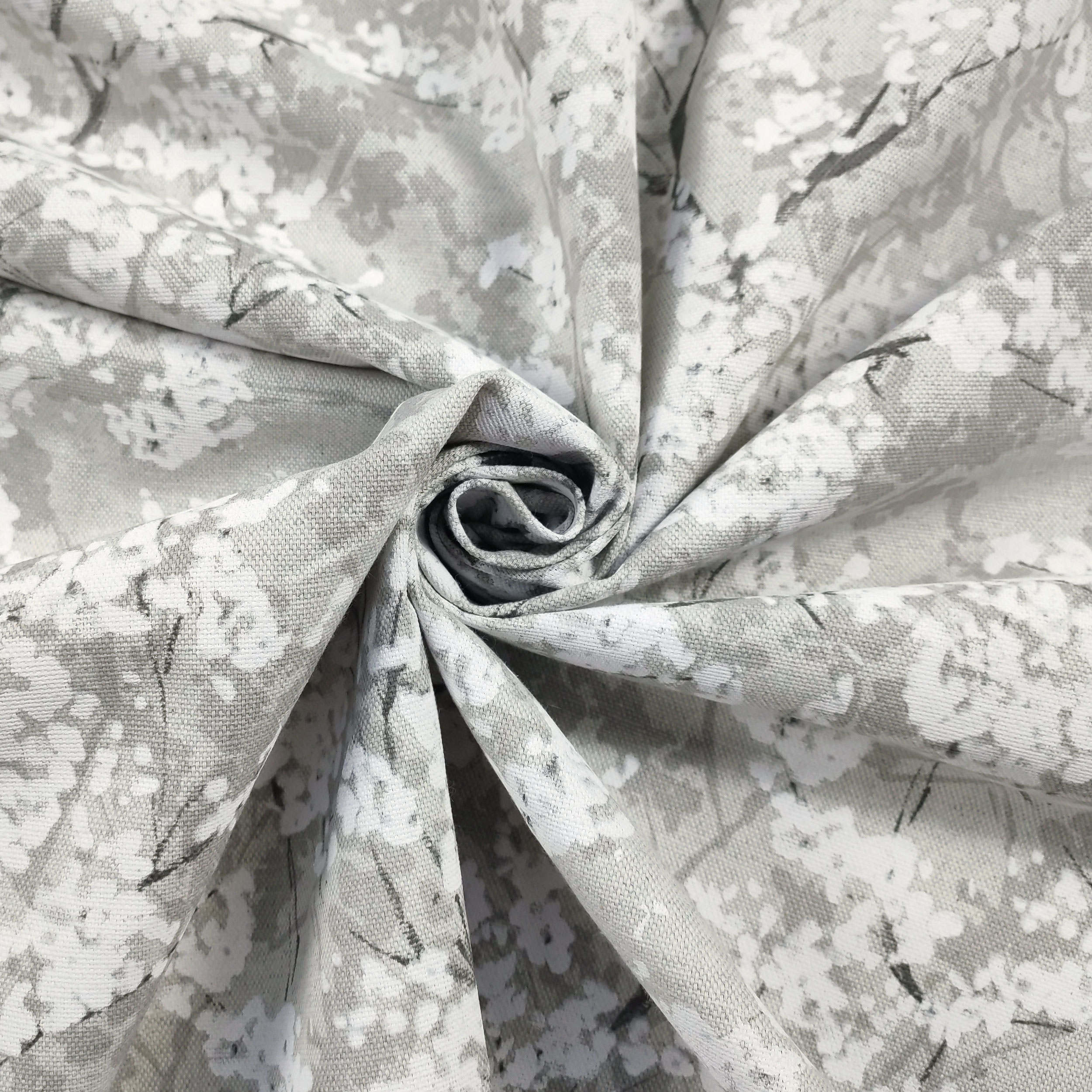 Misto Cotone Grigio con Alberi Fioriti