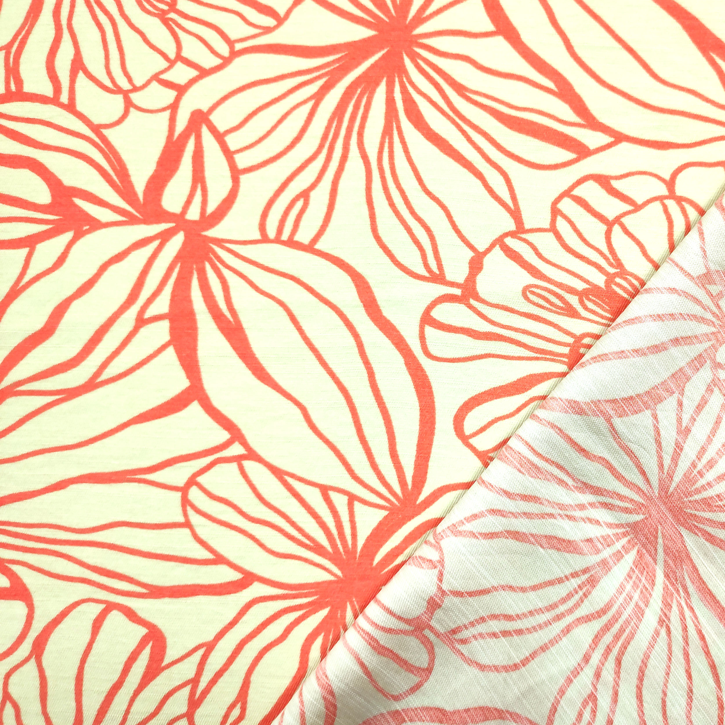 Misto Viscosa Fiori Arancio Grandi Sfondo Beige