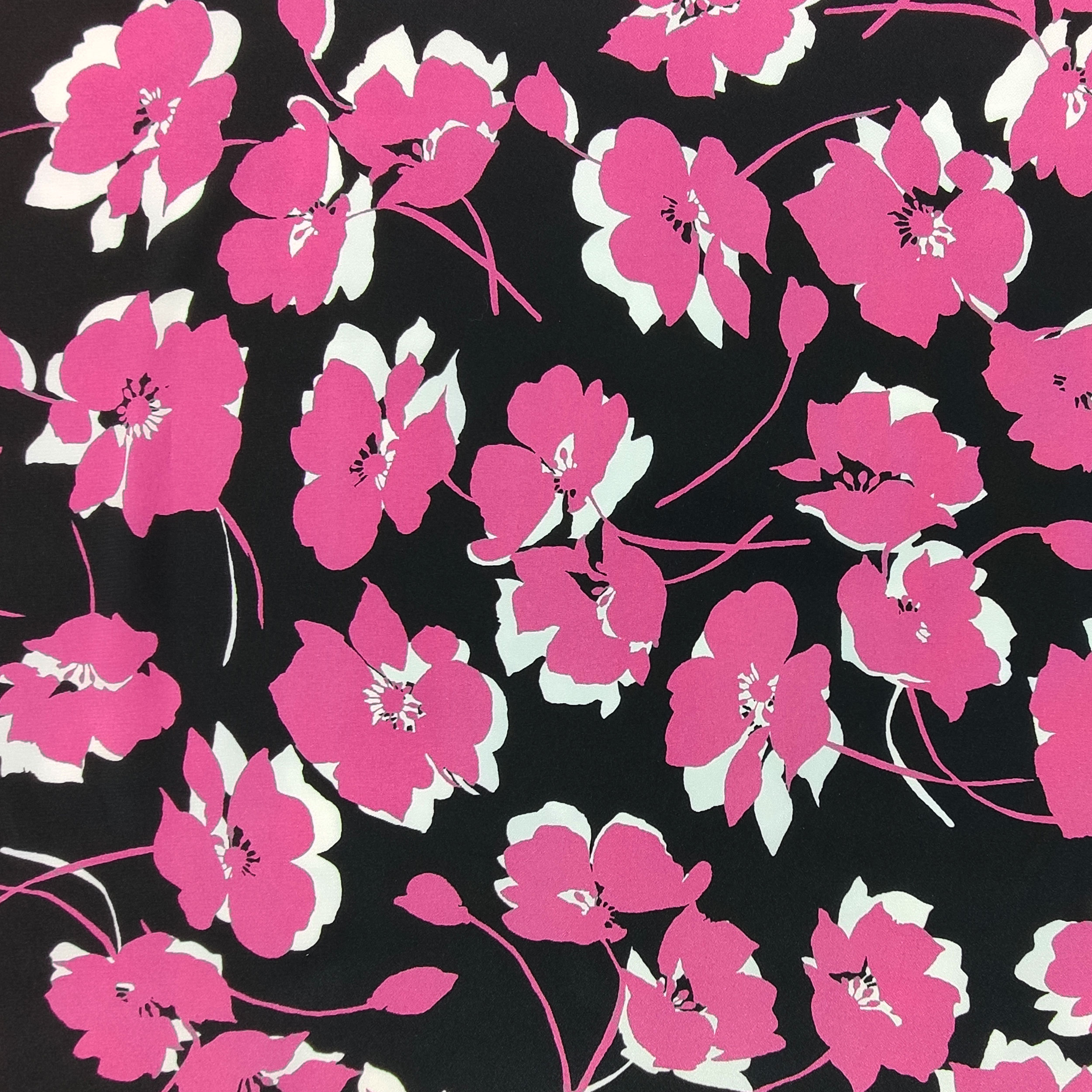 Tessuto Moda con Fiori Magenta e Bianco Image