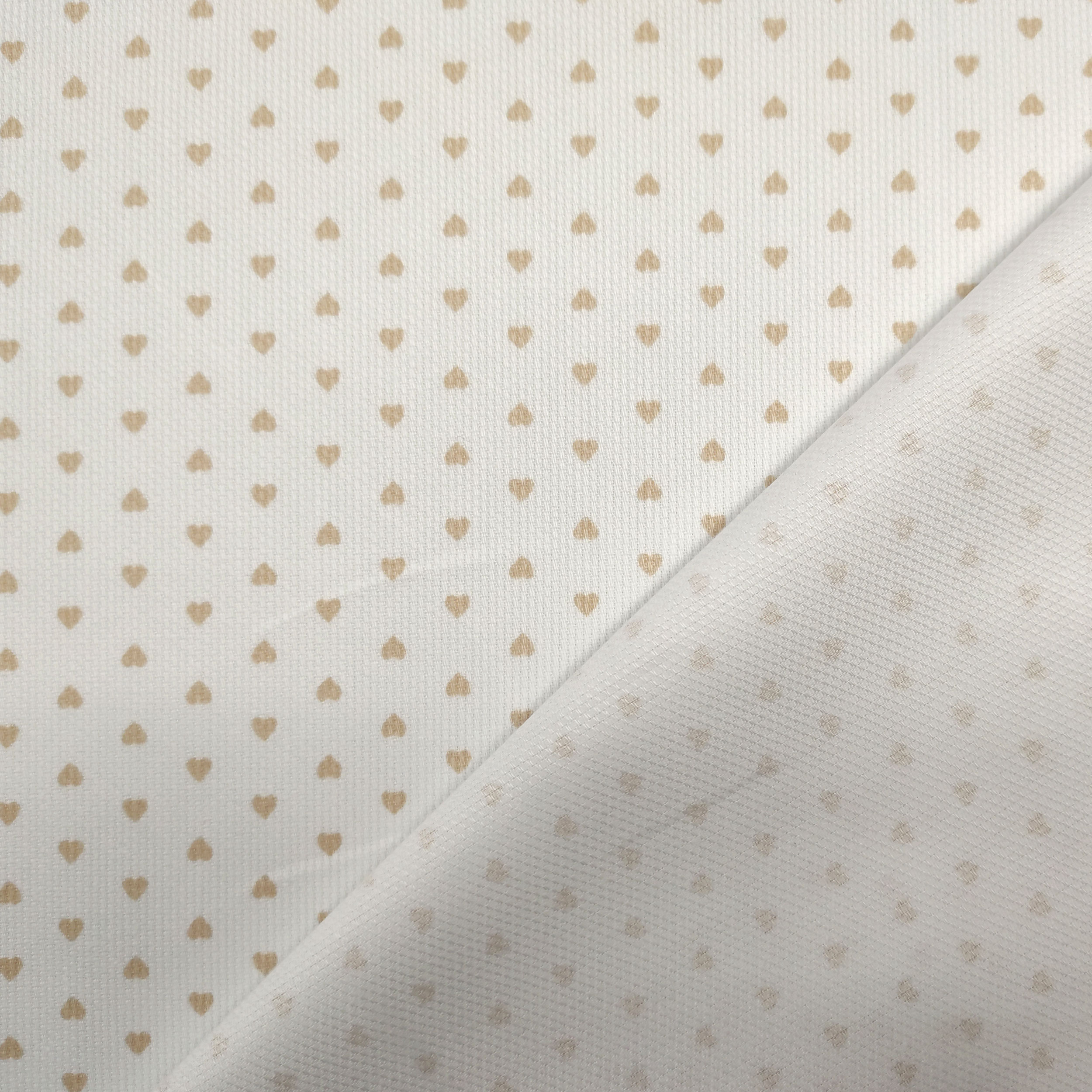 Tessuto Cotone Piquet Cuoricini Beige