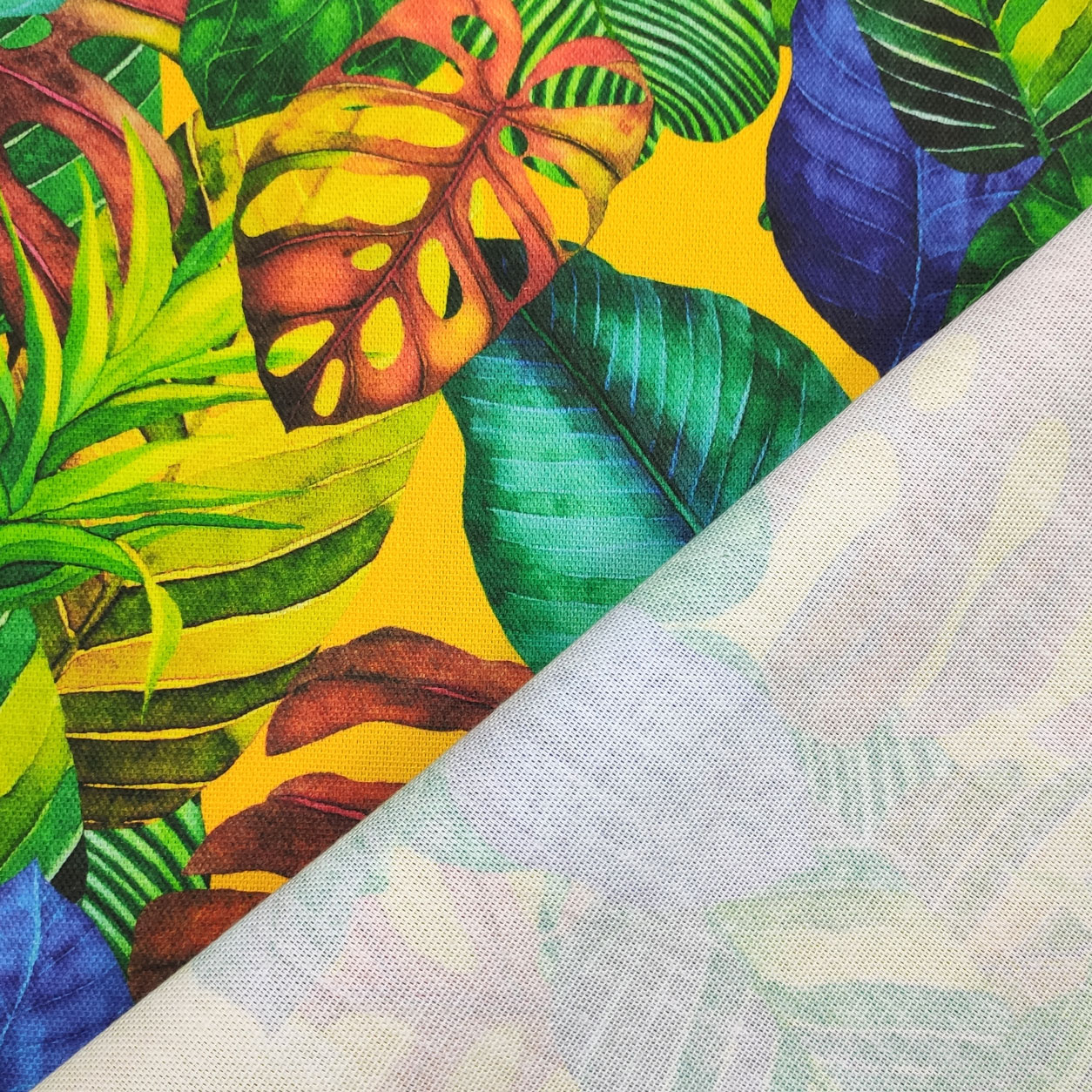Tessuto Arredo Panama Foglie Tropicali Colorate