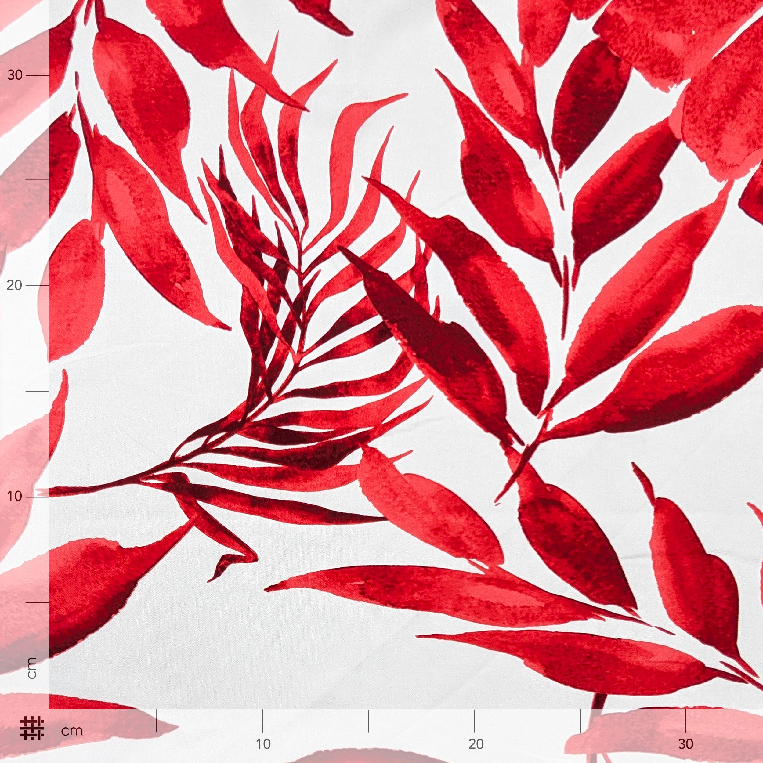 Popeline di Viscosa Foglie Rosse Image