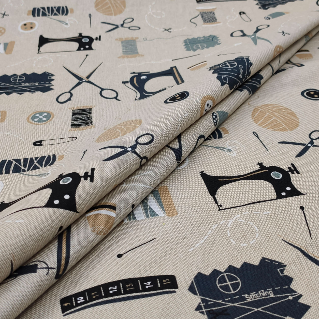 Tessuto Misto Cotone Accessori Sartoria Grigio Image