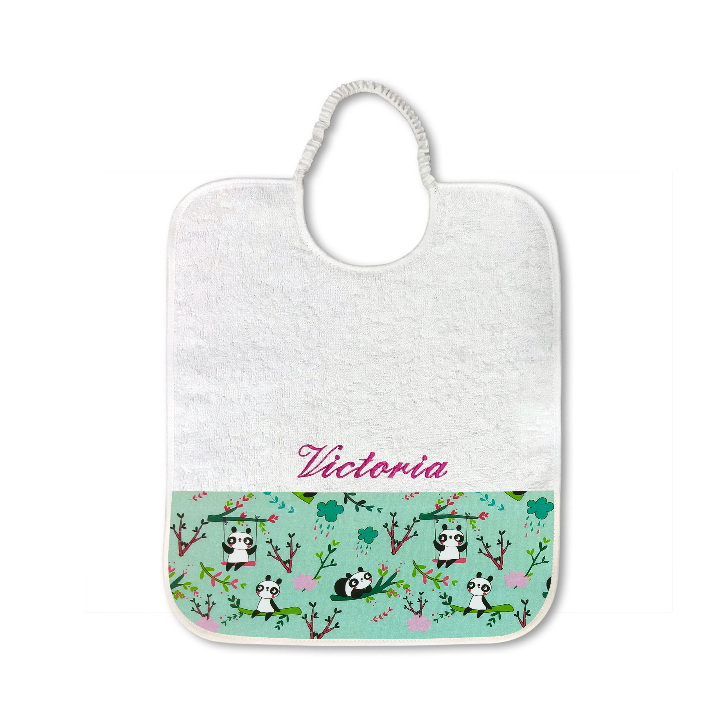 Bavaglino Fantasia Panda Sfondo Verde Menta