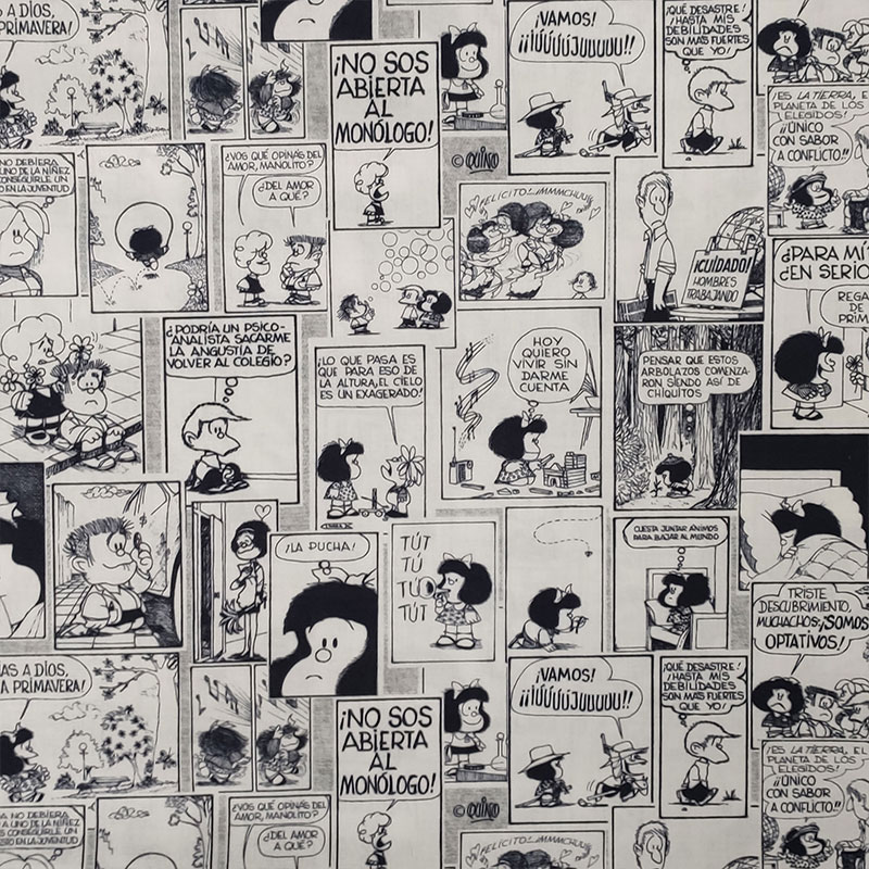  Ritaglio Tessuto di Cotone Fumetto Mafalda 50x150 cm  