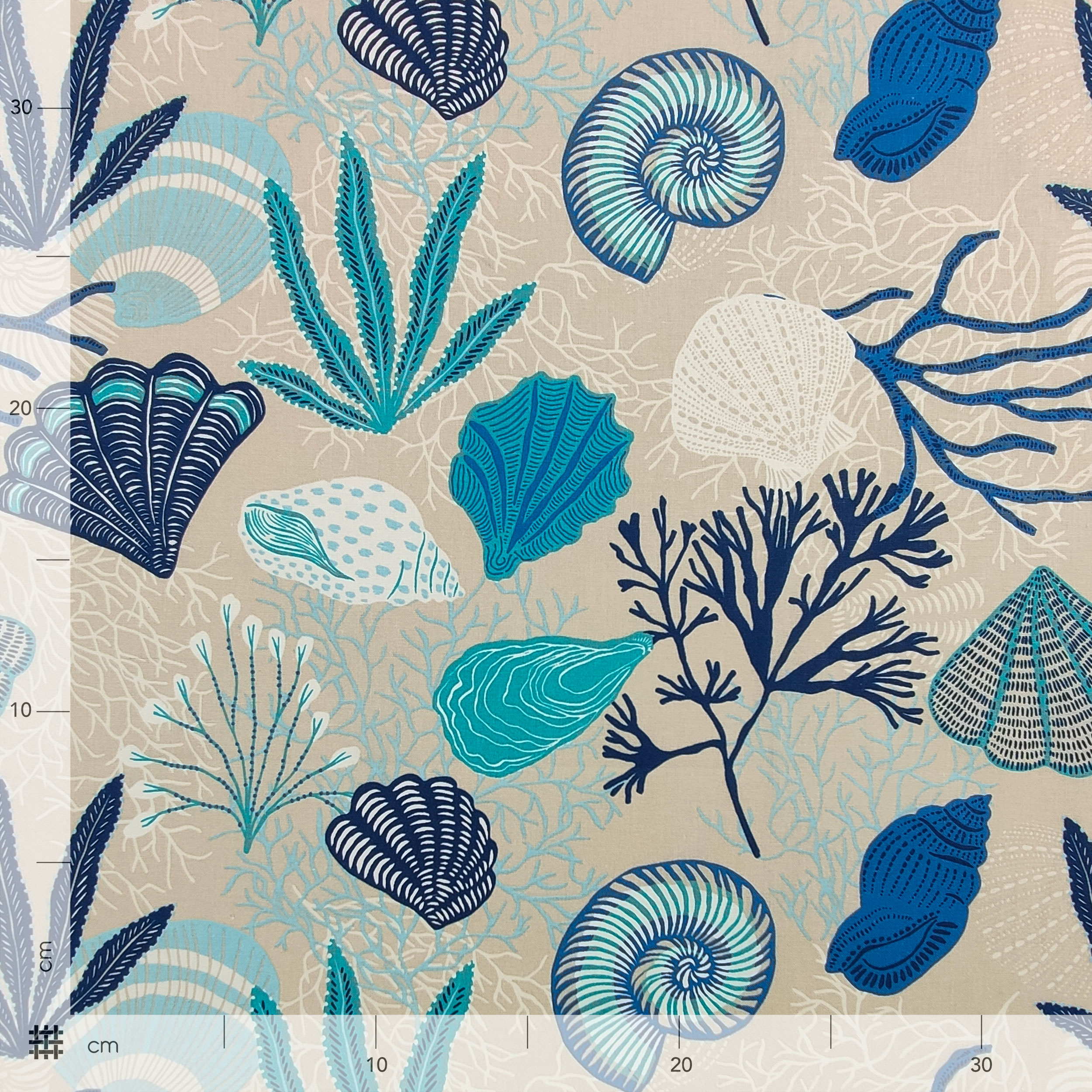 Cotone Coralli e Conchiglie Blu