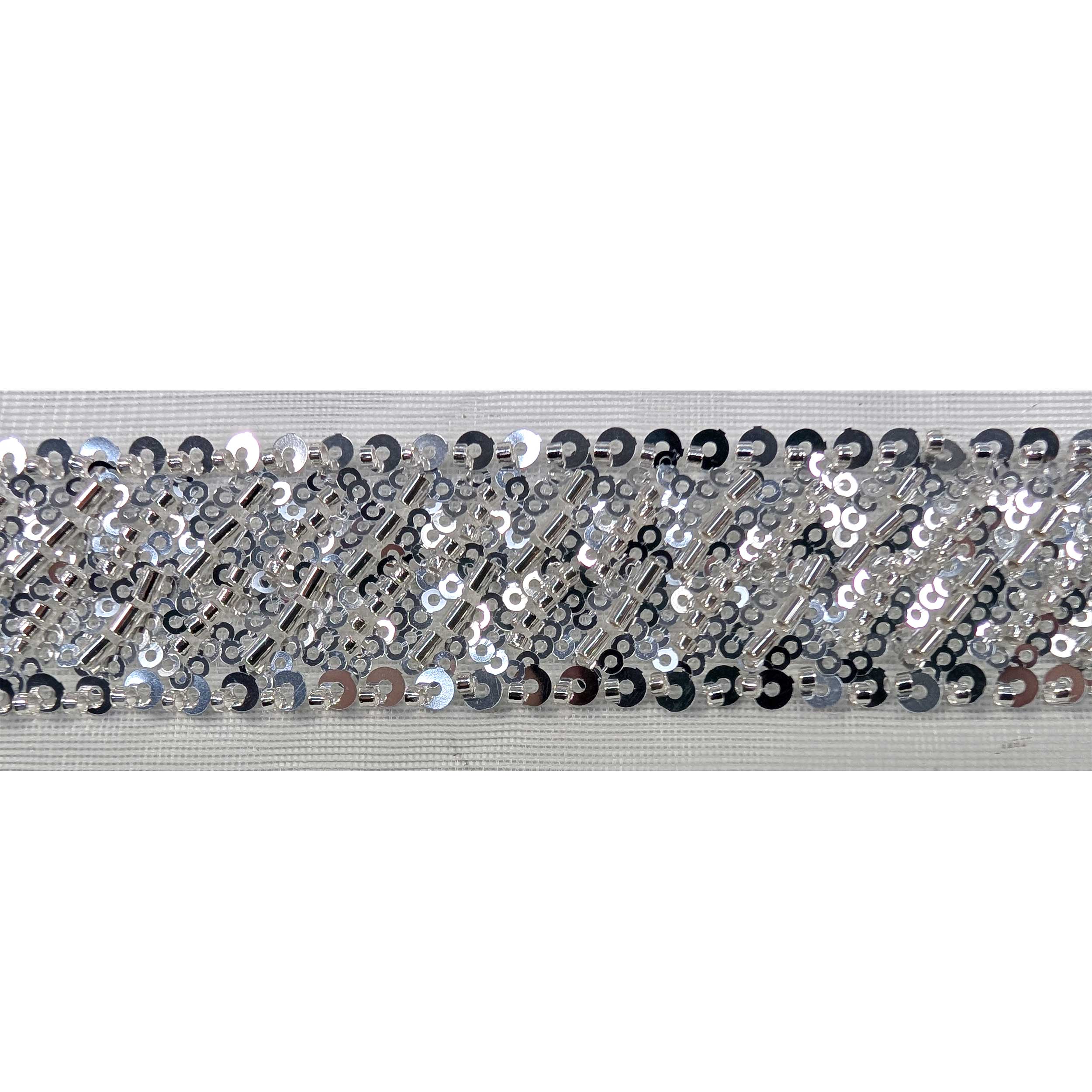 Passamaneria Paillettes su Tulle Argento Image