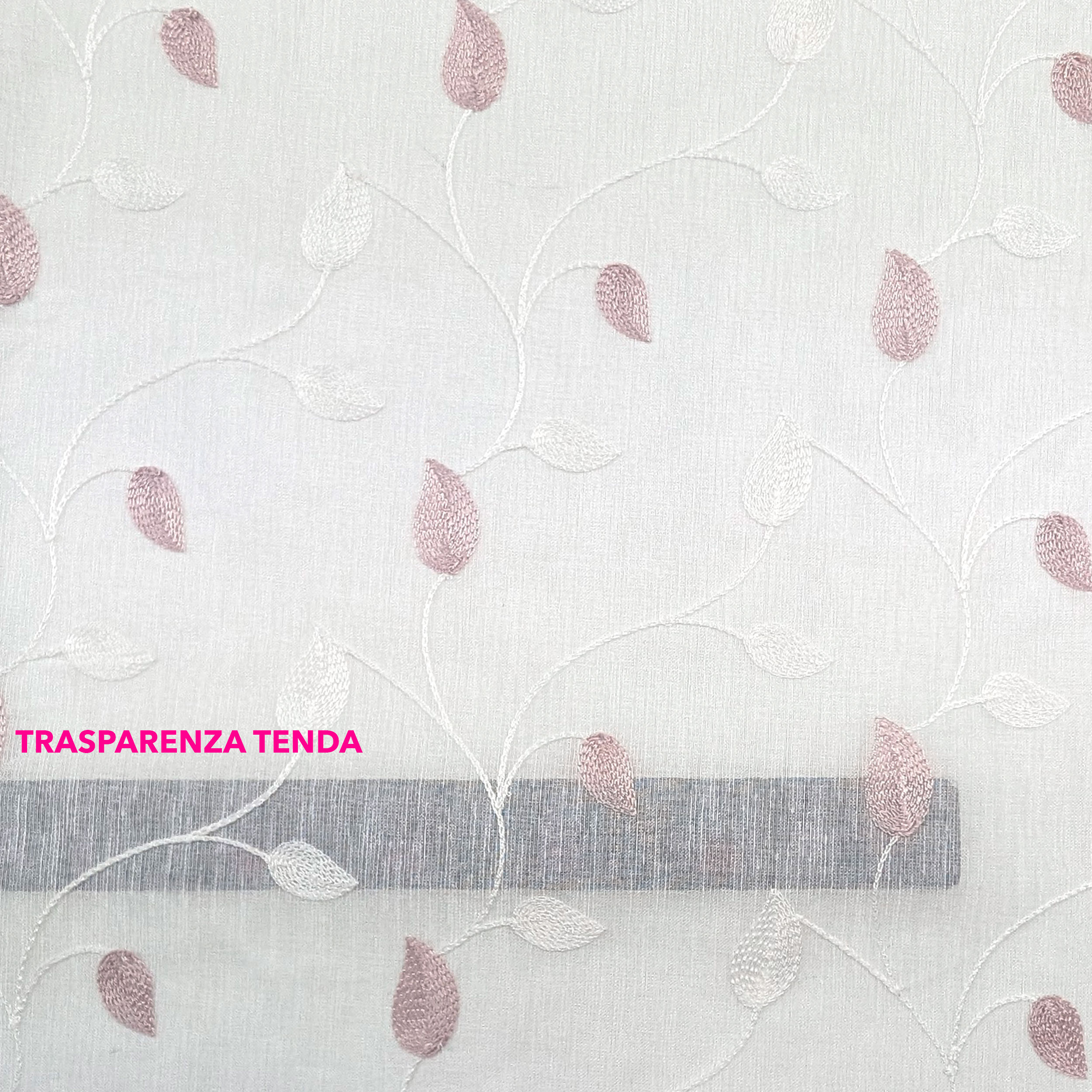 Tessuto Tenda Foglie Ricamate Rosa Image