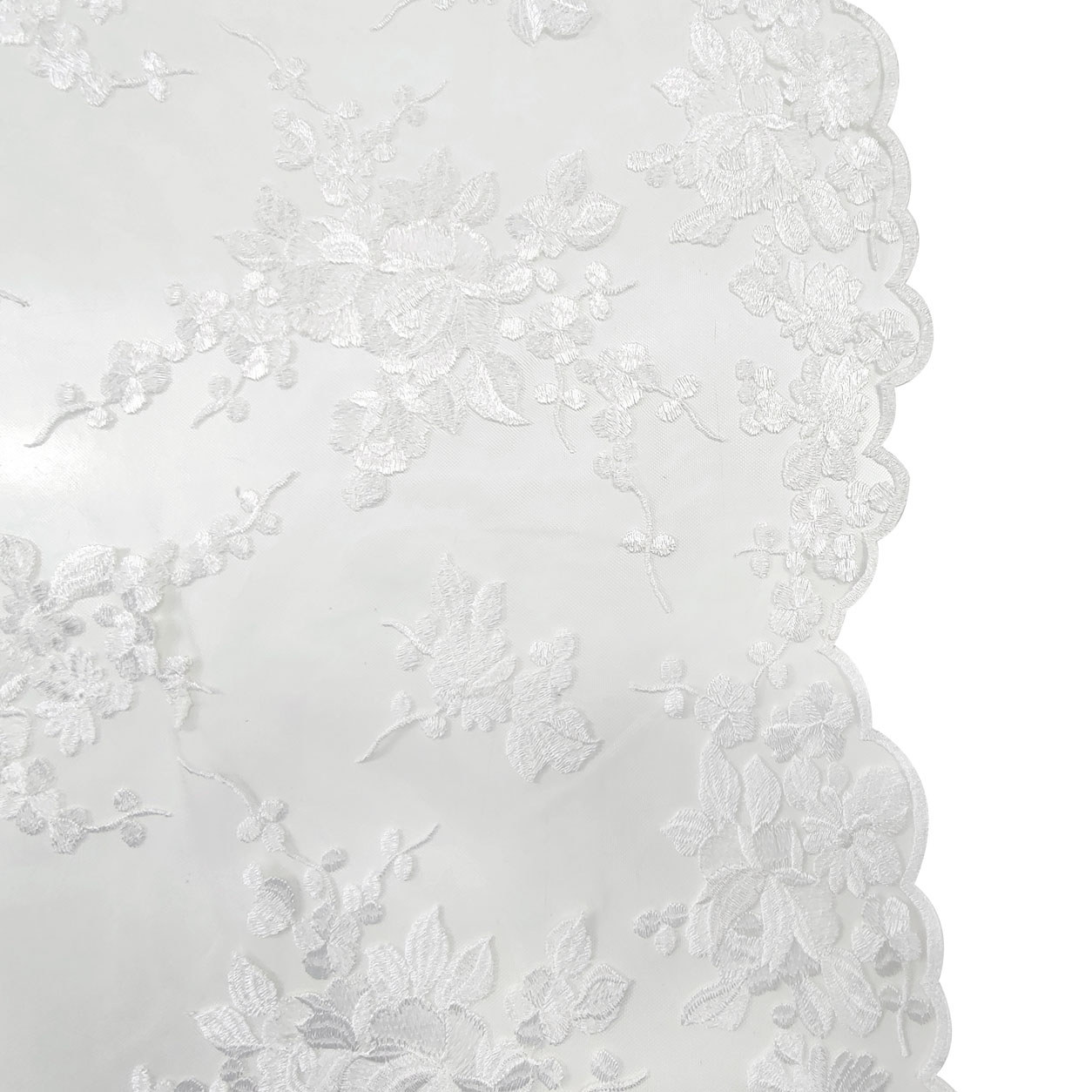 Tulle Doppio Bordo Ricamato Fiori Bianco