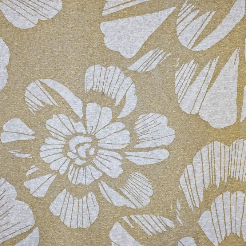 Tessuto Jersey Fiori Bianchi Sfondo Beige